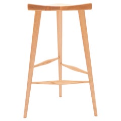 Ash Hardwood Three Legged Danish Modern Tall Stool Japanese Design