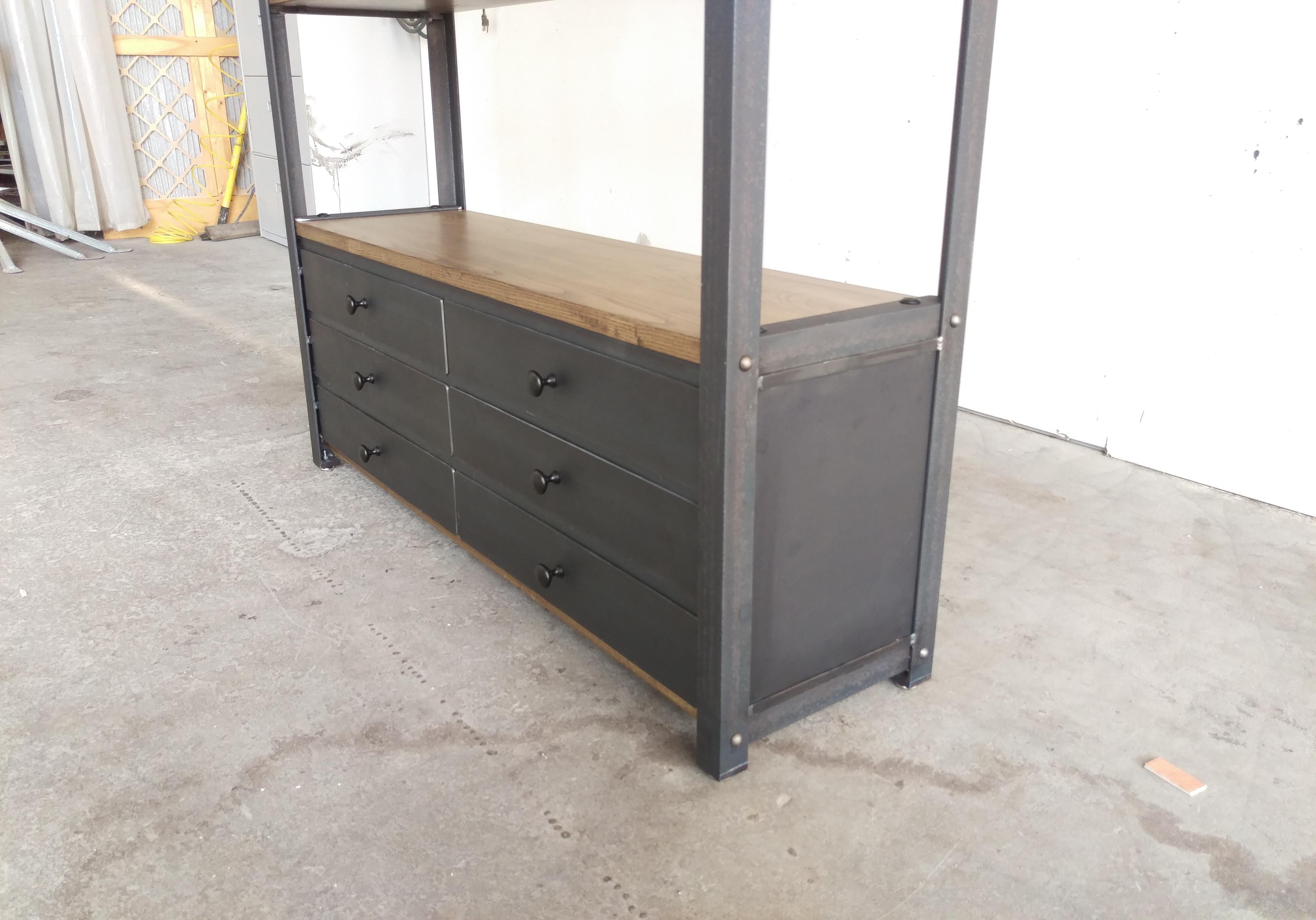 Ash Industrial Bookcase Kitchen Hutch with drawers In New Condition For Sale In Baltimore, MD