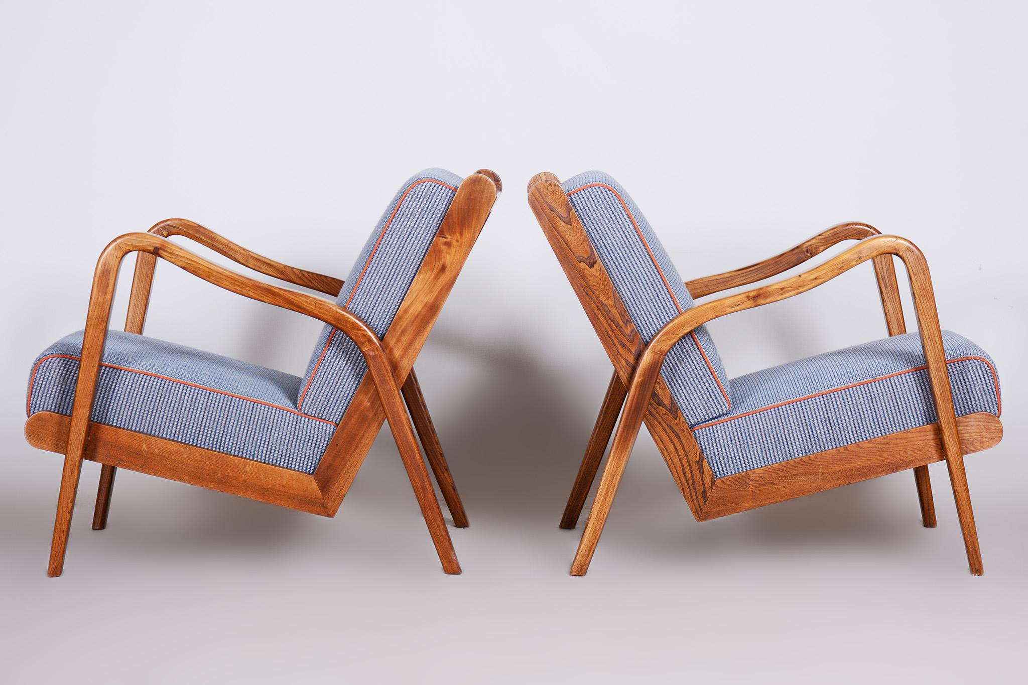 Ash Mid Century Armchairs Made in Czechia '40s, by Jan Vanek, Fully Restored In Excellent Condition In Horomerice, CZ