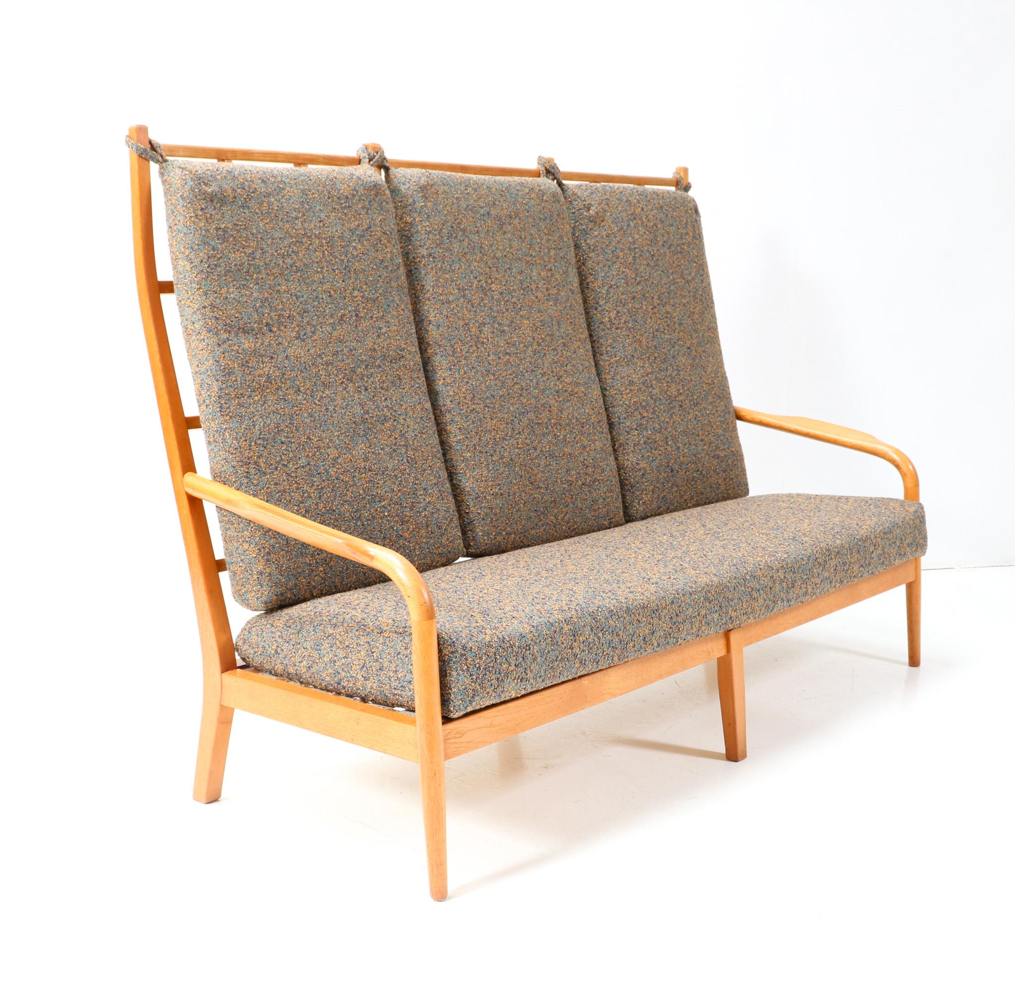 Bouclé Ash Mid-Century Modern High Back Sofa by Frits Eschauzier Jr, 1967 For Sale