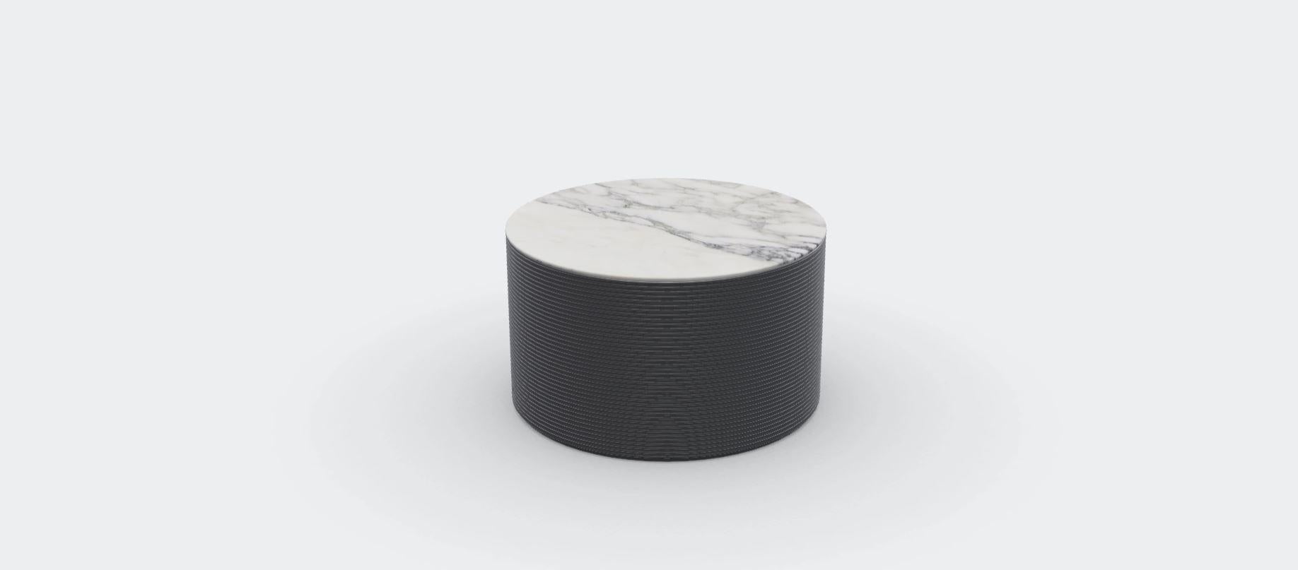 Ash Noir Calacata Vagli Waves Coffee Table M by Milla & Milli
Signed by Maša Vukmanović, Jelena Lukač Kirš, Jakov Šrajer
Dimensions: W 60 x D 60 x H 35 cm 
Materials: Ash Noir, Black Metal, Marble Calacata Vagli. 


Bloom Coffee Table:
Ask a barista