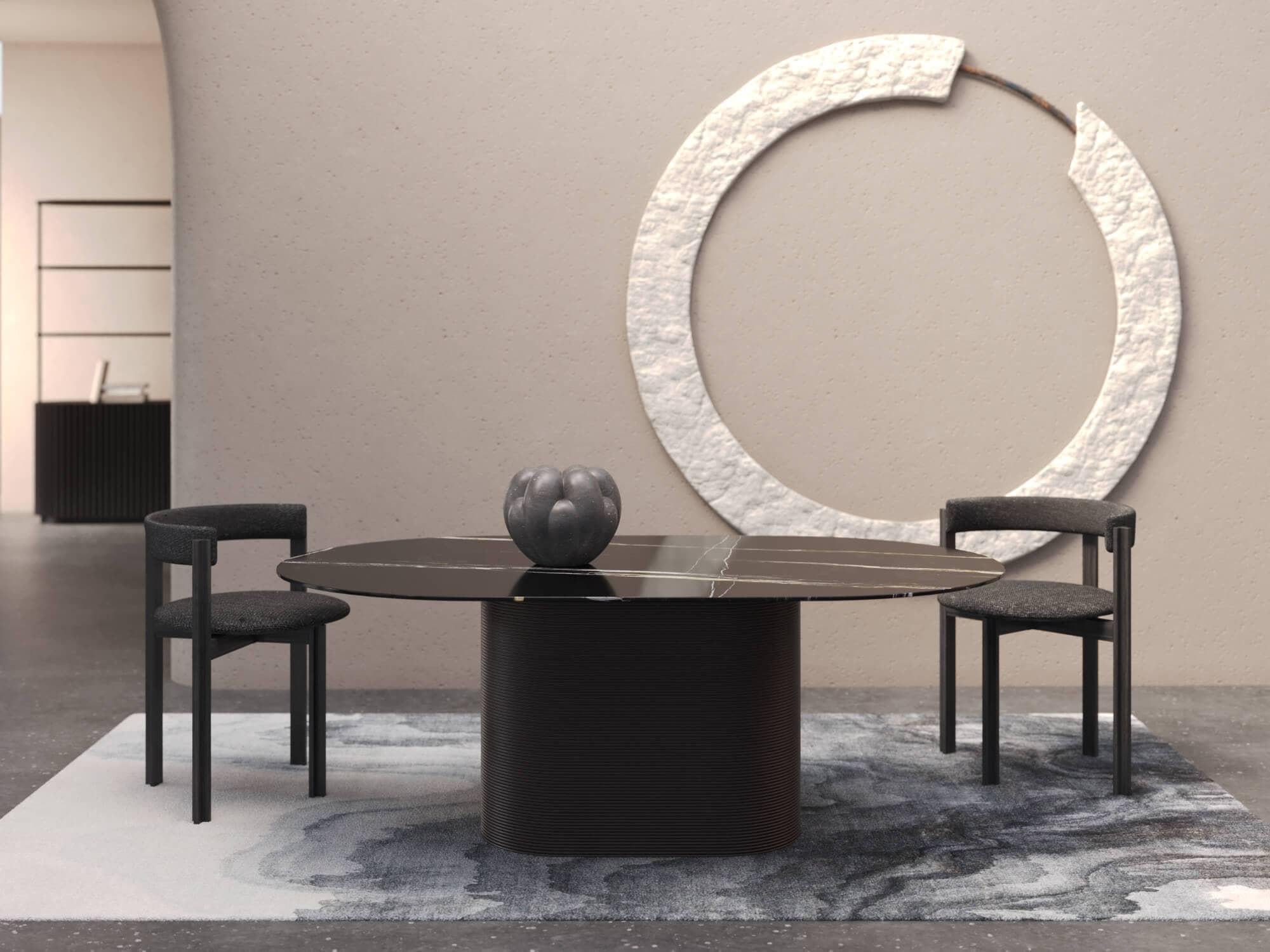Marble Ash Noir Calacata Waves Dining Table XL by Milla & Milli For Sale