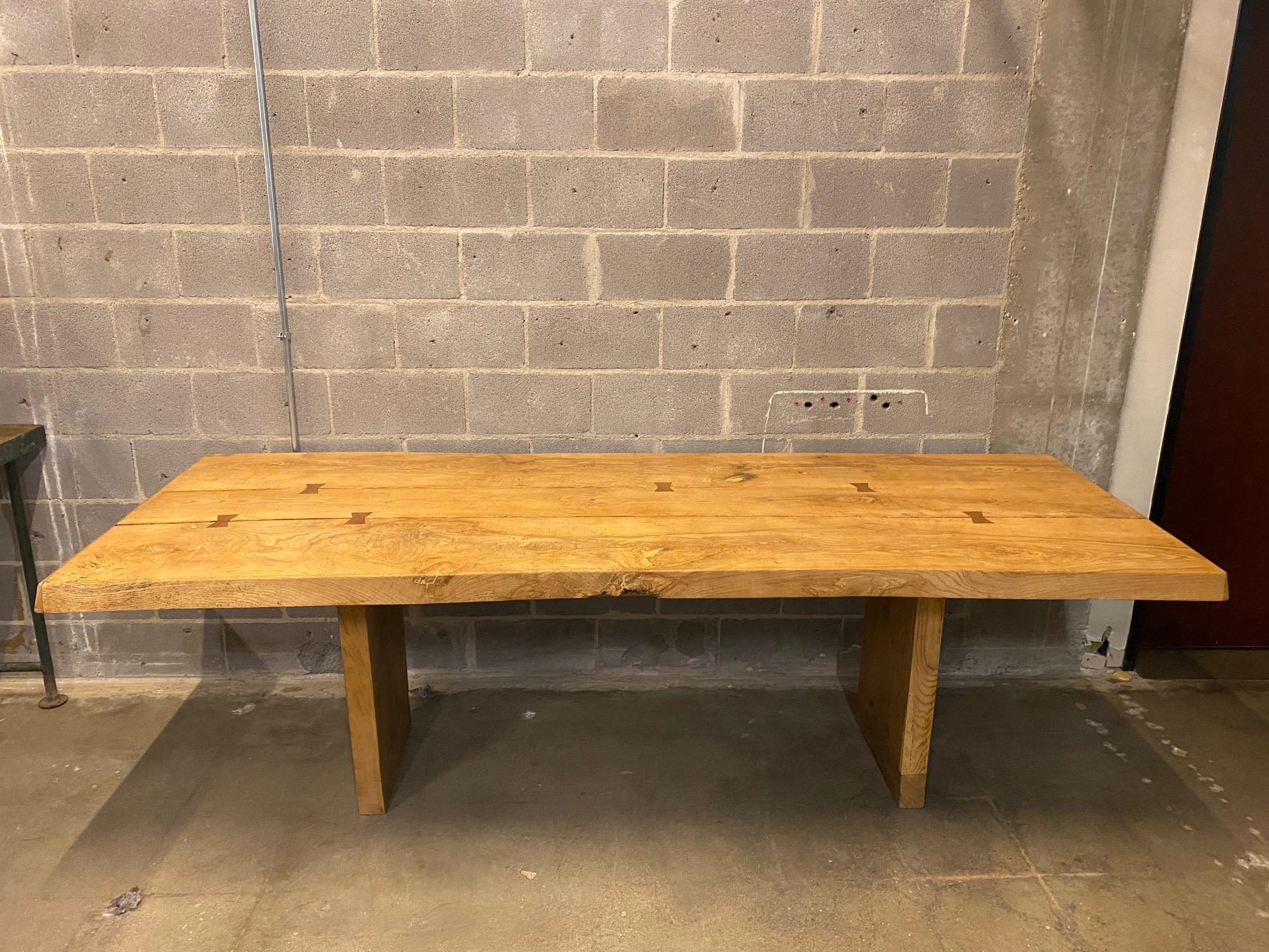 Ash Plank Top Craftsman Trestle Dining Table, France, 1970's For Sale