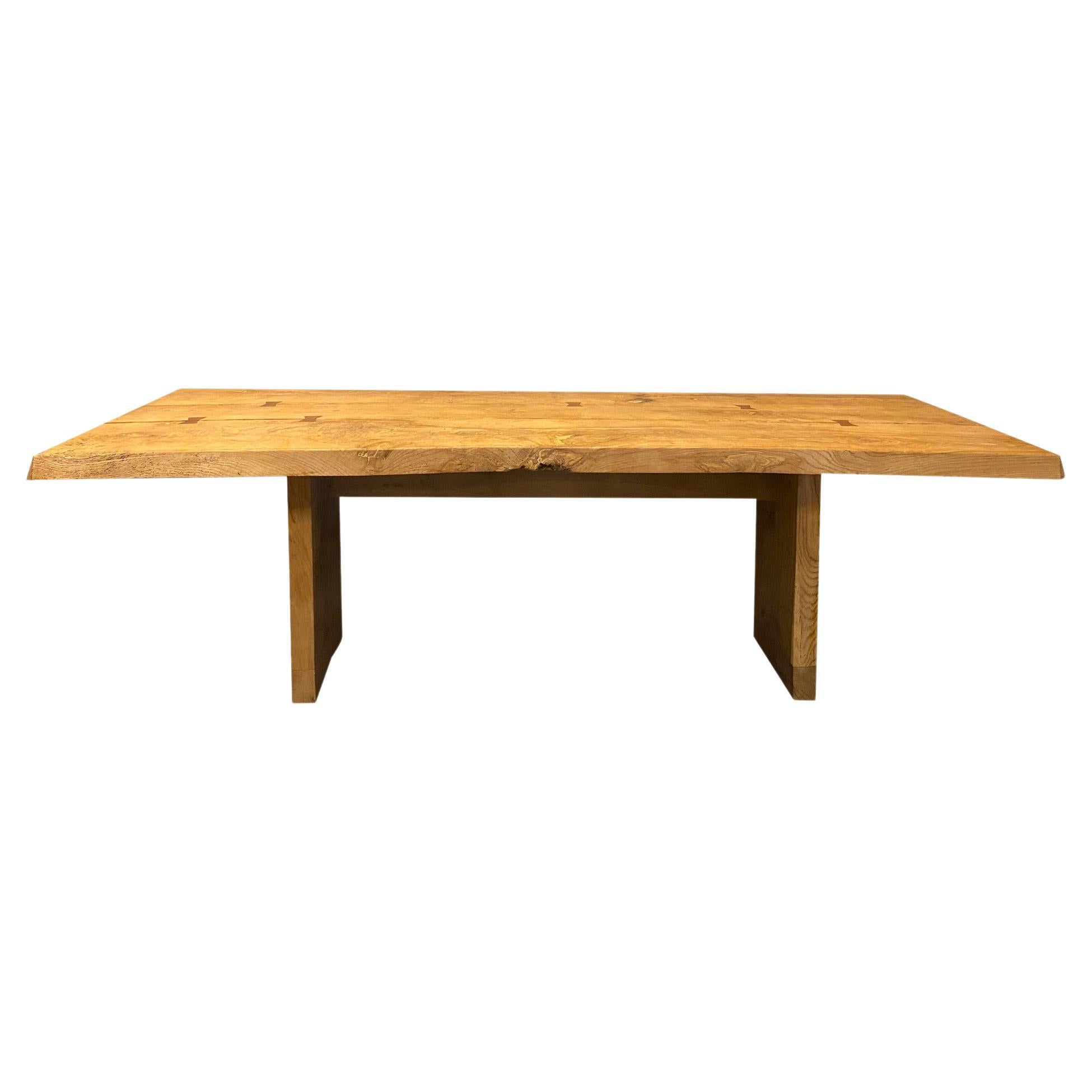 Ash Plank Top Craftsman Trestle Dining Table, France, 1970's