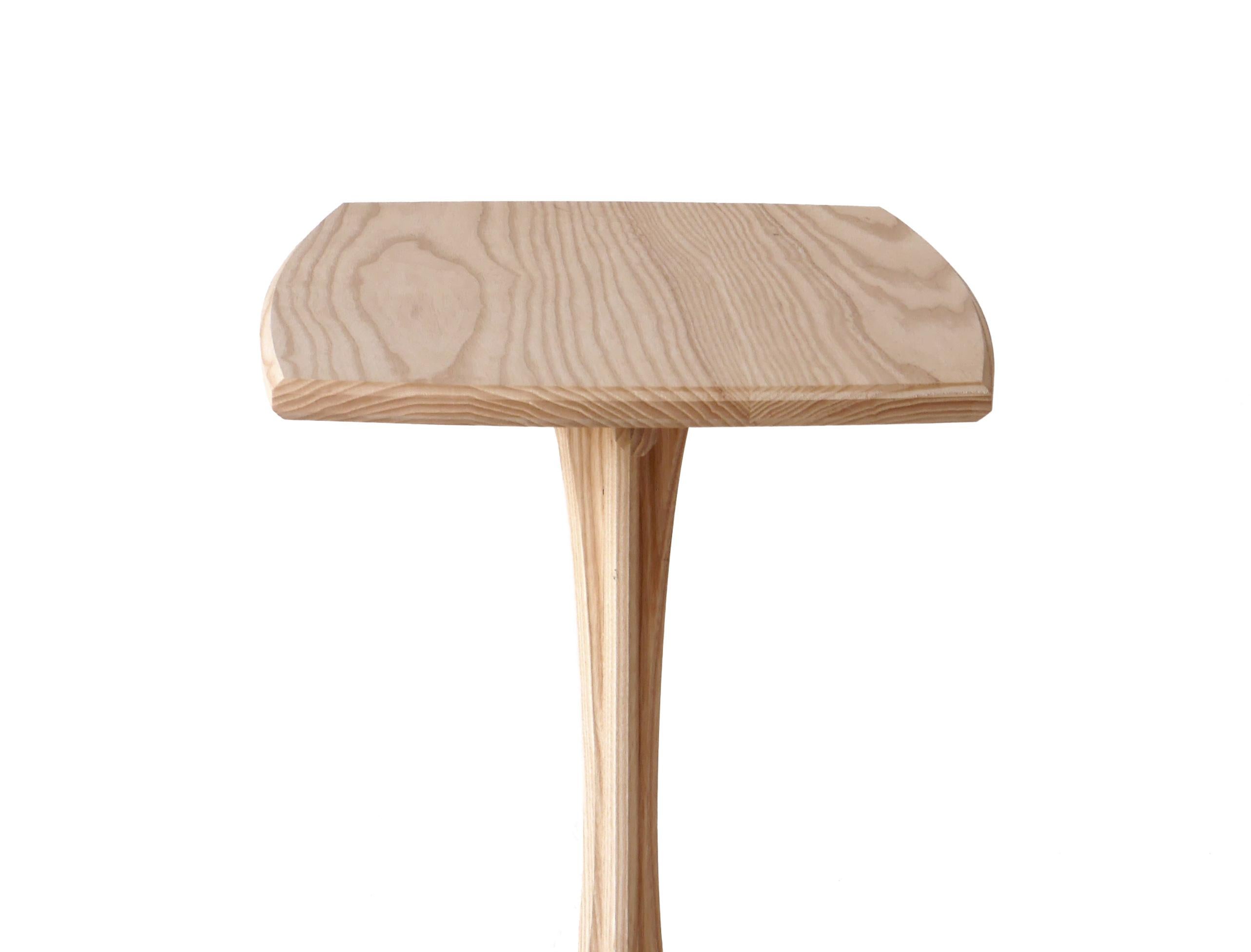 American Ash Plume Side Table, Contemporary Handmade Pedestal End Table by Arid For Sale