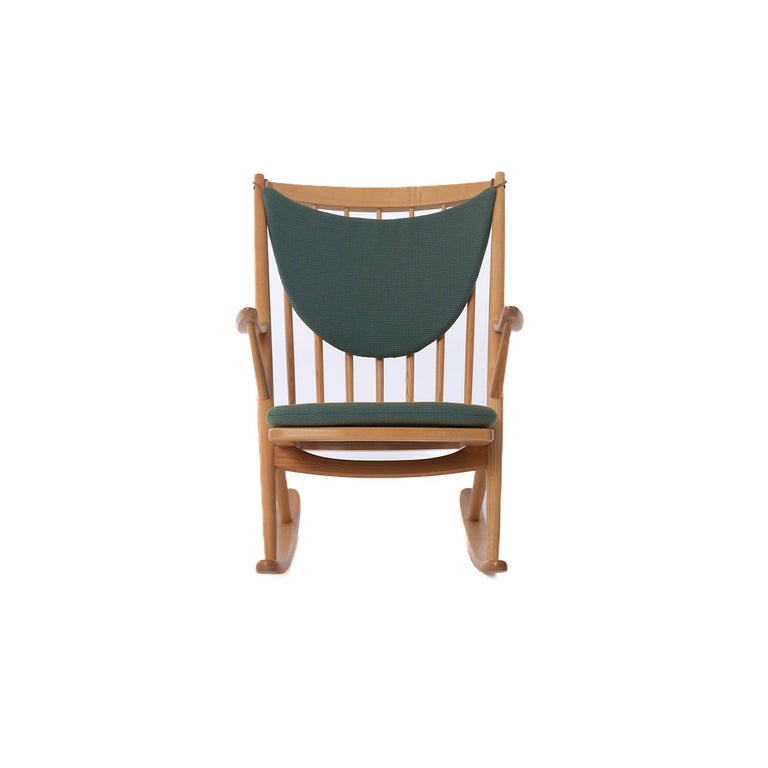 Ash Rocking Chair with Risom Fabric Cushions in Aquafresh at 1stDibs ...
