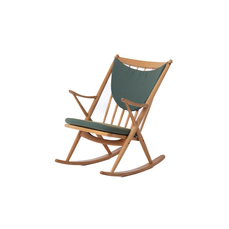 Ash Rocking Chair with Risom Fabric Cushions in Aquafresh at 1stDibs ...