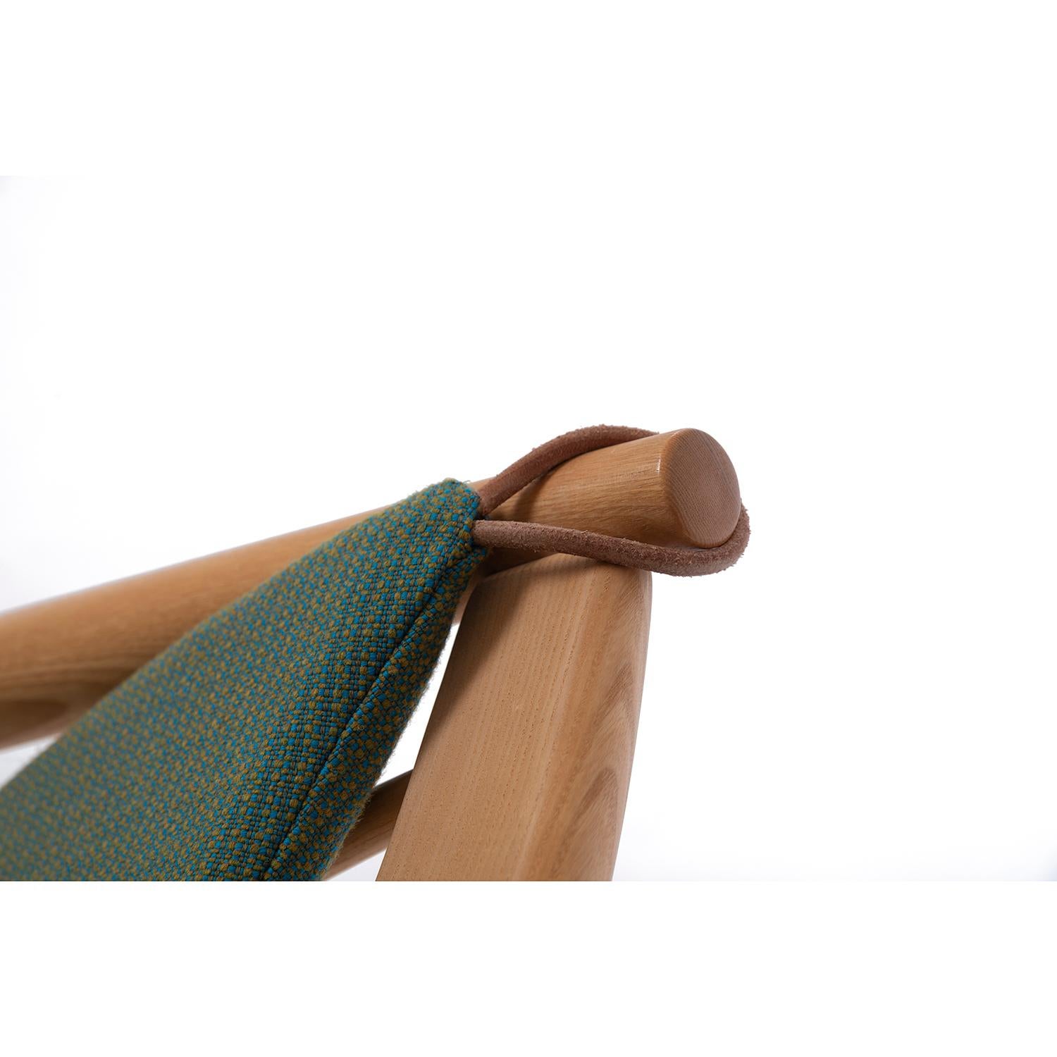 Upholstery Ash Rocking Chair with Risom Fabric Cushions in Aquafresh
