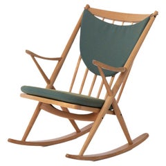 Vintage Ash Rocking Chair with Risom Fabric Cushions in Aquafresh