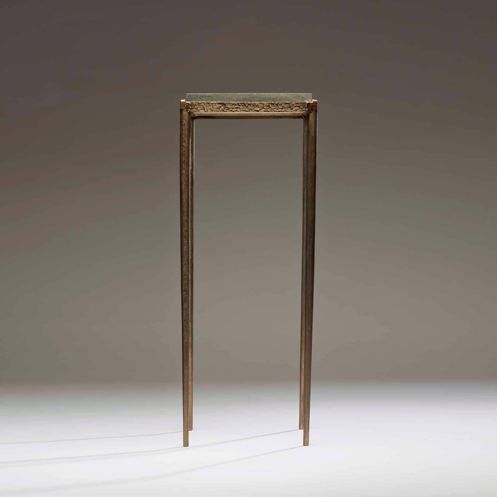 glass and bronze side table