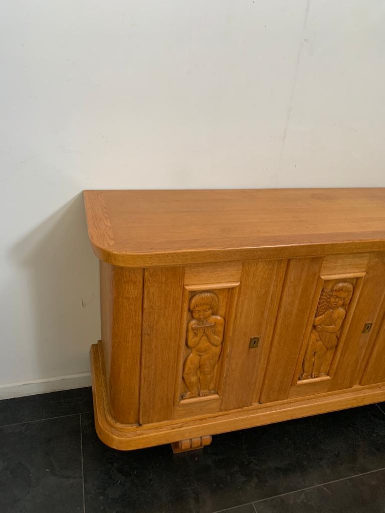 Art Deco Ash Sideboard with Carved Panels, 1930s For Sale