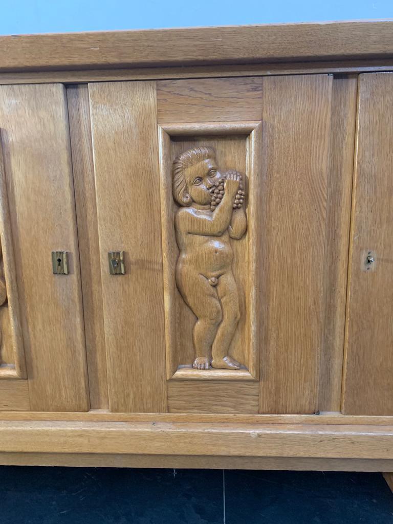 Ash Sideboard with Carved Panels, 1930s For Sale 1