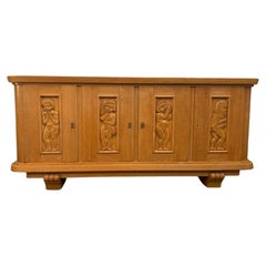 Ash Sideboard with Carved Panels, 1930s