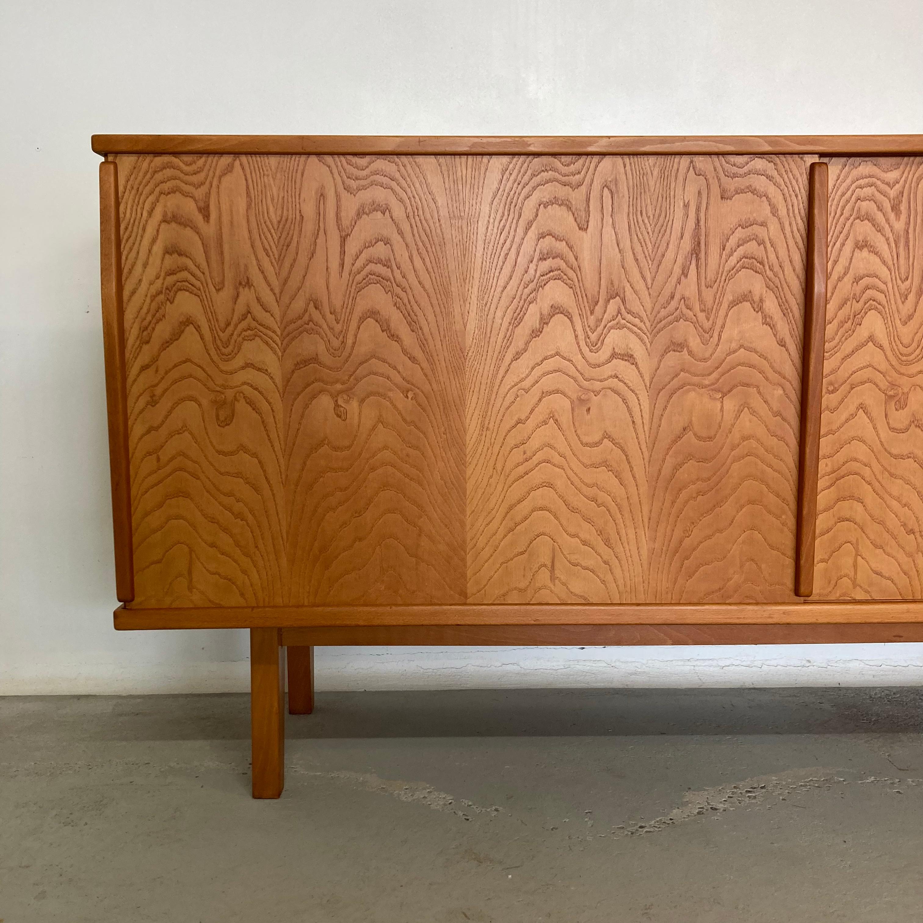 Mid-Century Modern Ash Sideboard with Sliding Doors in the Style of Charlotte Perriand, France 1950