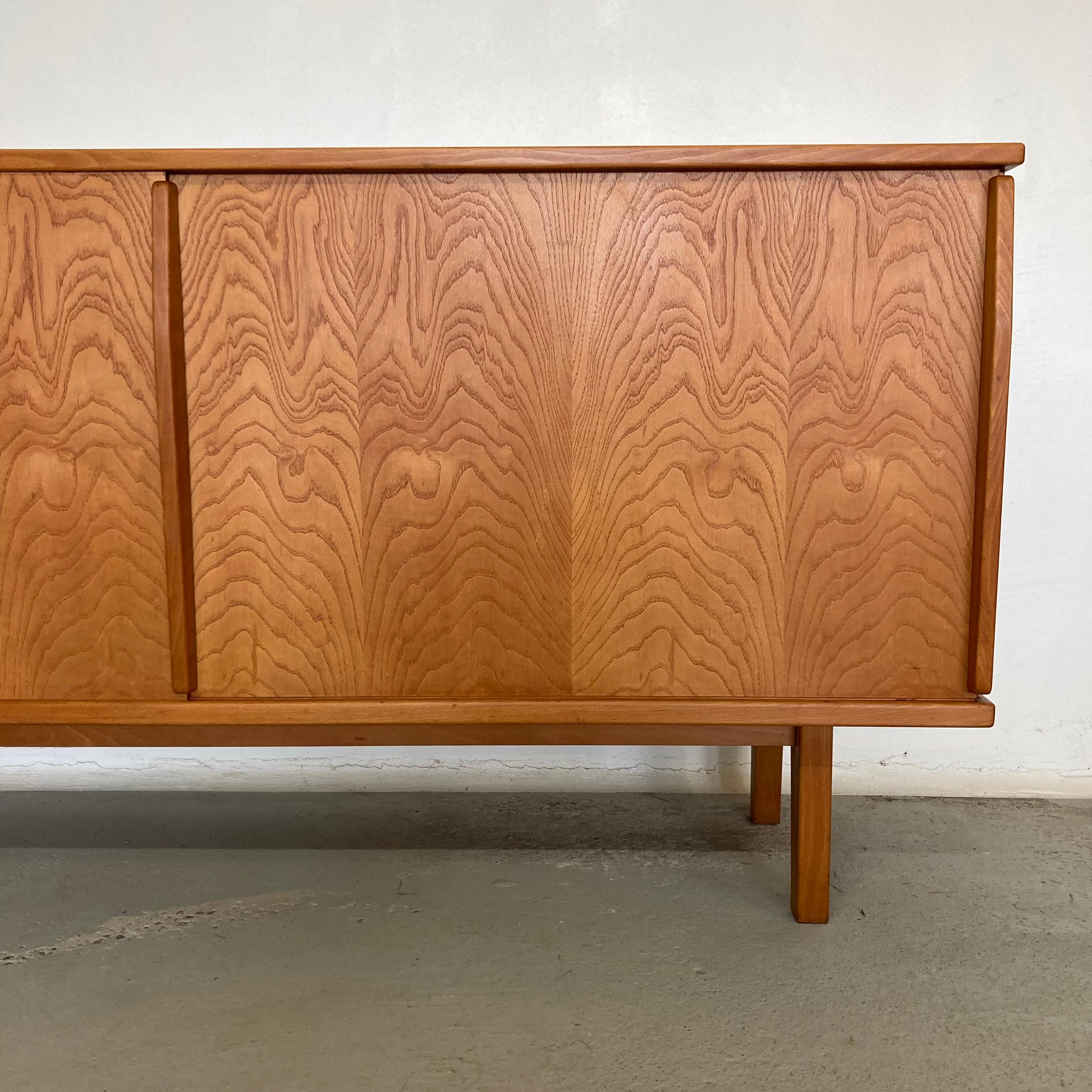 French Ash Sideboard with Sliding Doors in the Style of Charlotte Perriand, France 1950