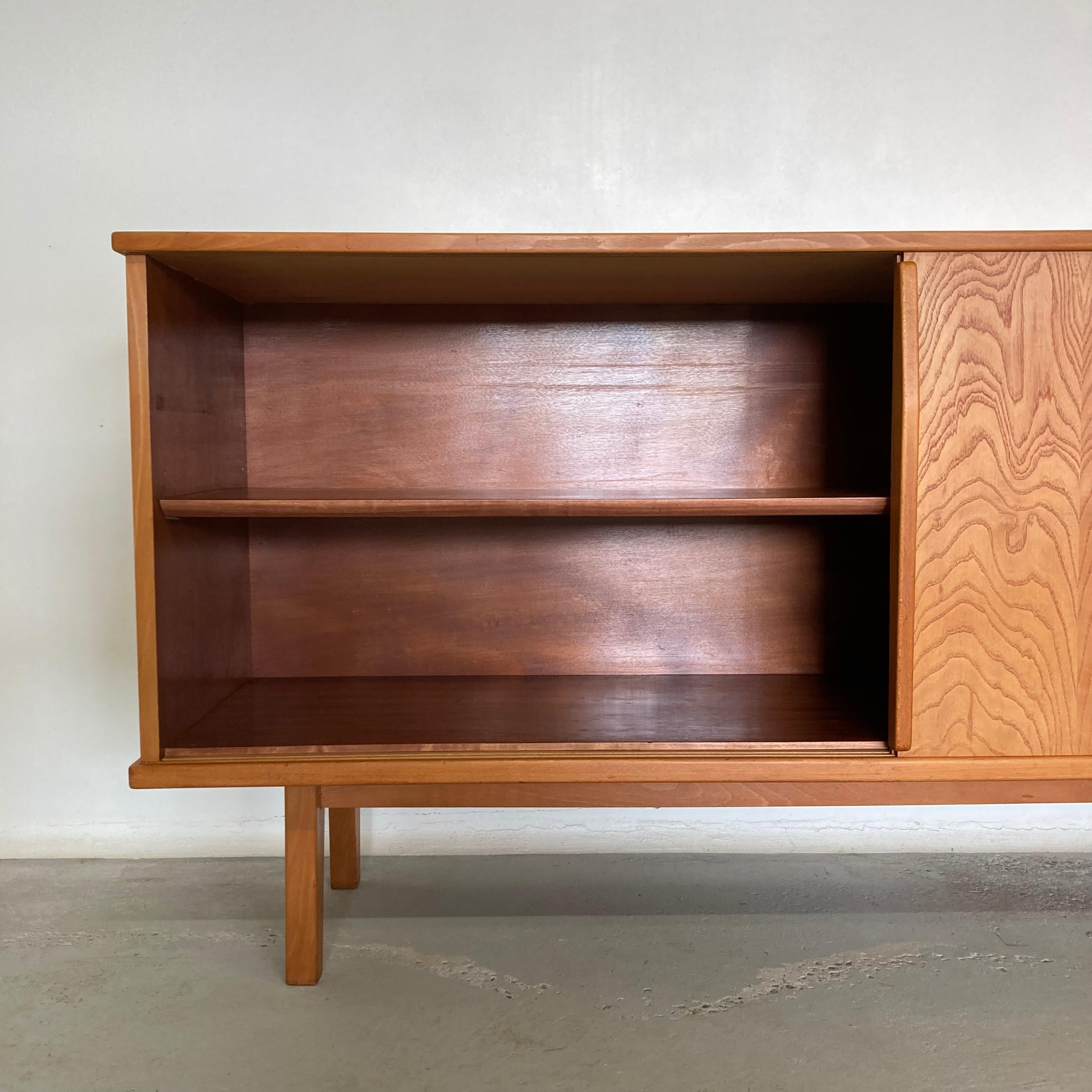 French Ash Sideboard with Sliding Doors in the Style of Charlotte Perriand, France 1950