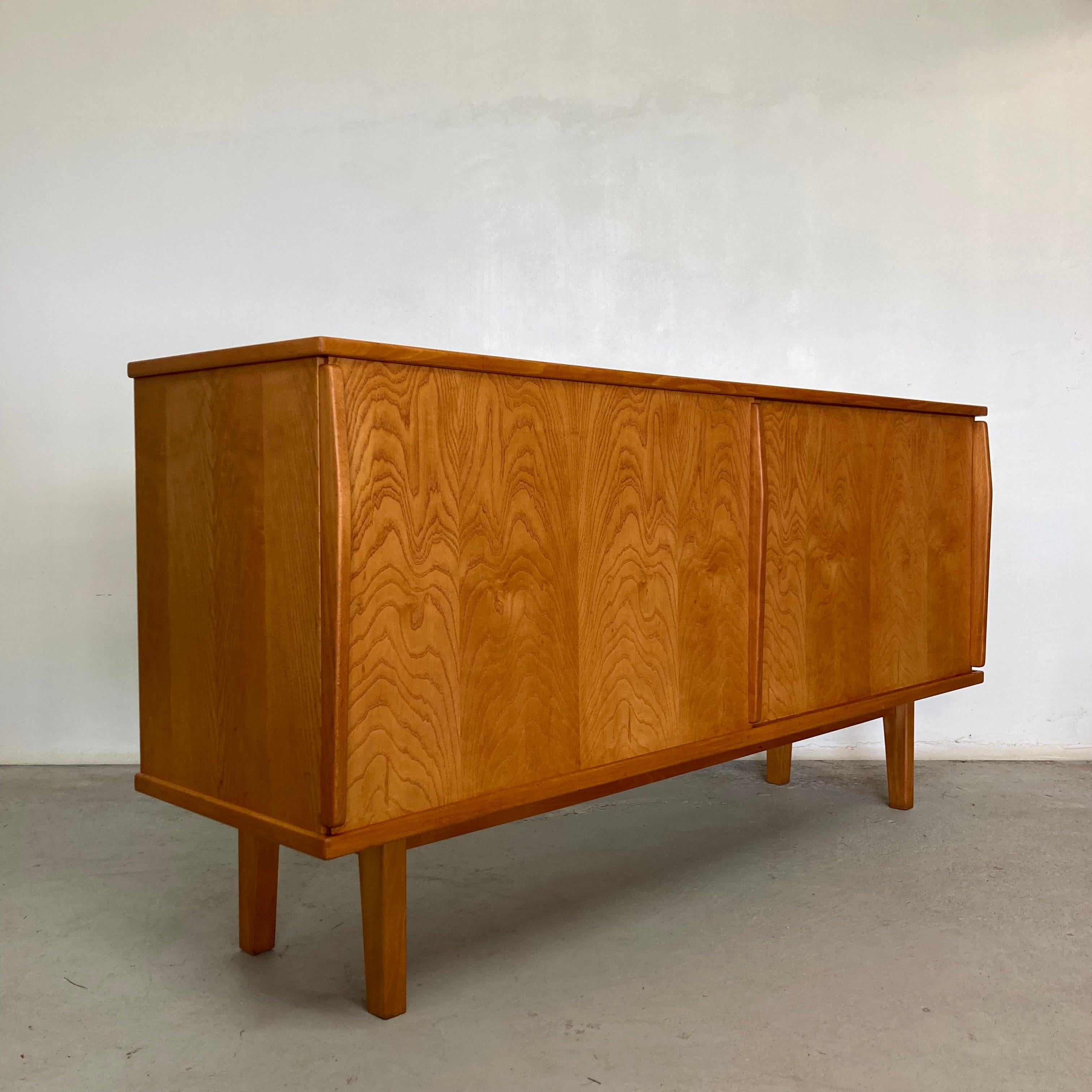 Ash Sideboard with Sliding Doors in the Style of Charlotte Perriand, France 1950 1