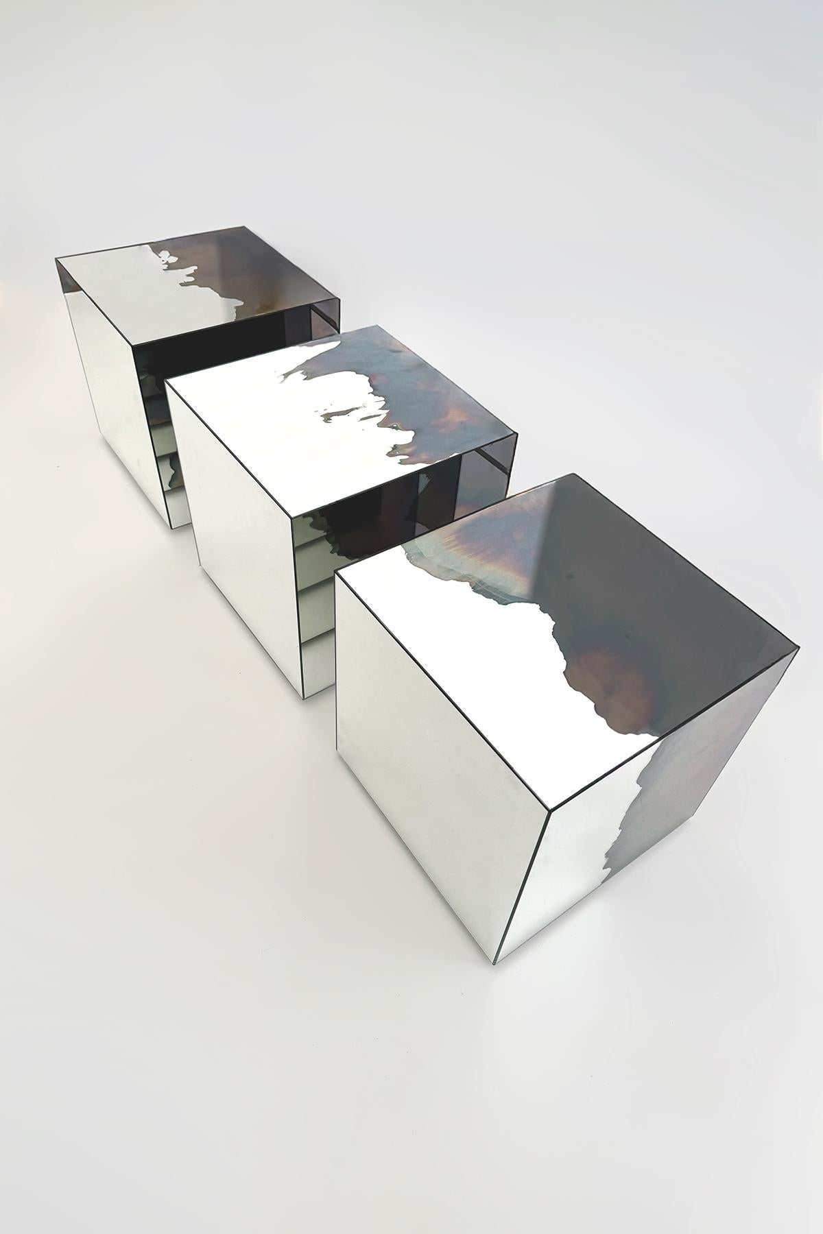 Specchio Sgabello Ash Contemporary Smoke e Silver Mirror di Homa in vendita