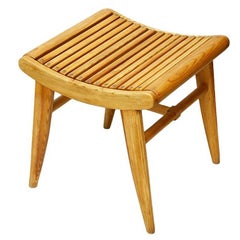  Ash Stool "Gondola" Mid-Century Modern, Poland, 1950s