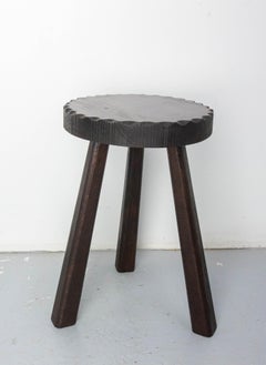 Ash Three Legs Stool Round Top Spanish Style, France circa 1940