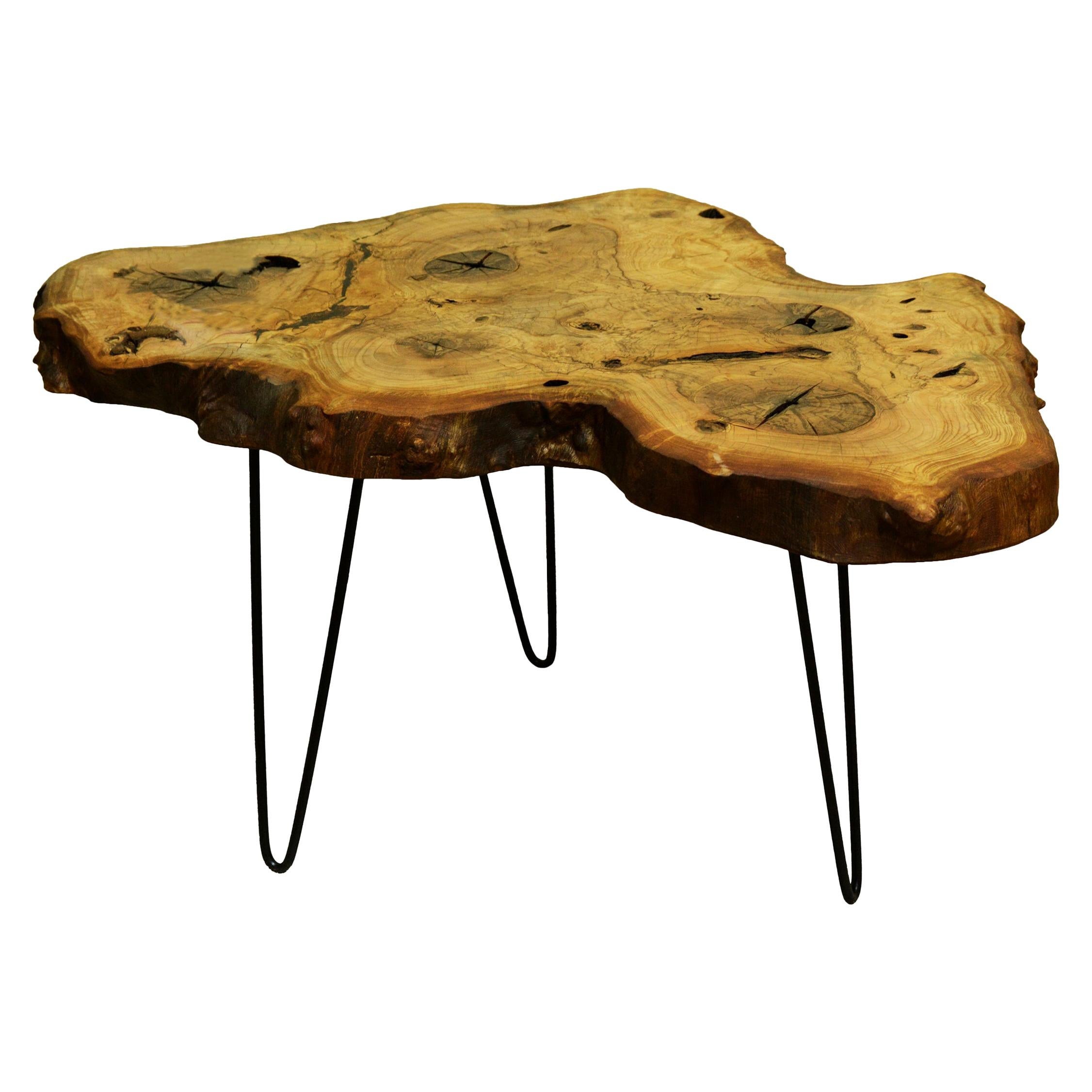 Ash Tree Live Edge Coffee Table with Hairpin Legs / LECT112 For Sale