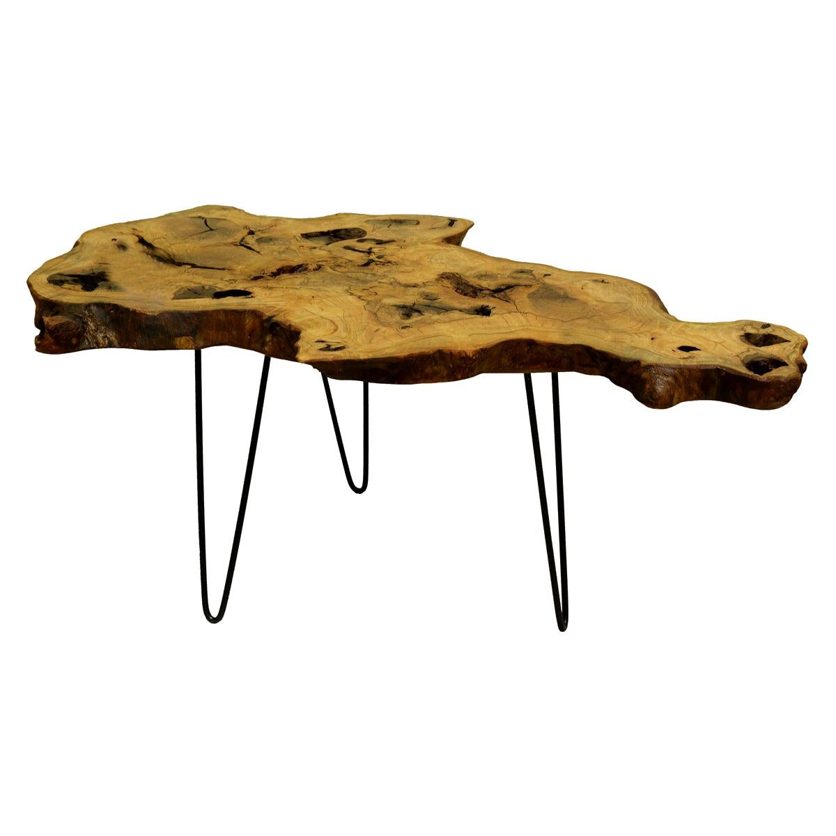 Ash Tree Live Edge Coffee Table with Hairpin Legs / LECT123 For Sale