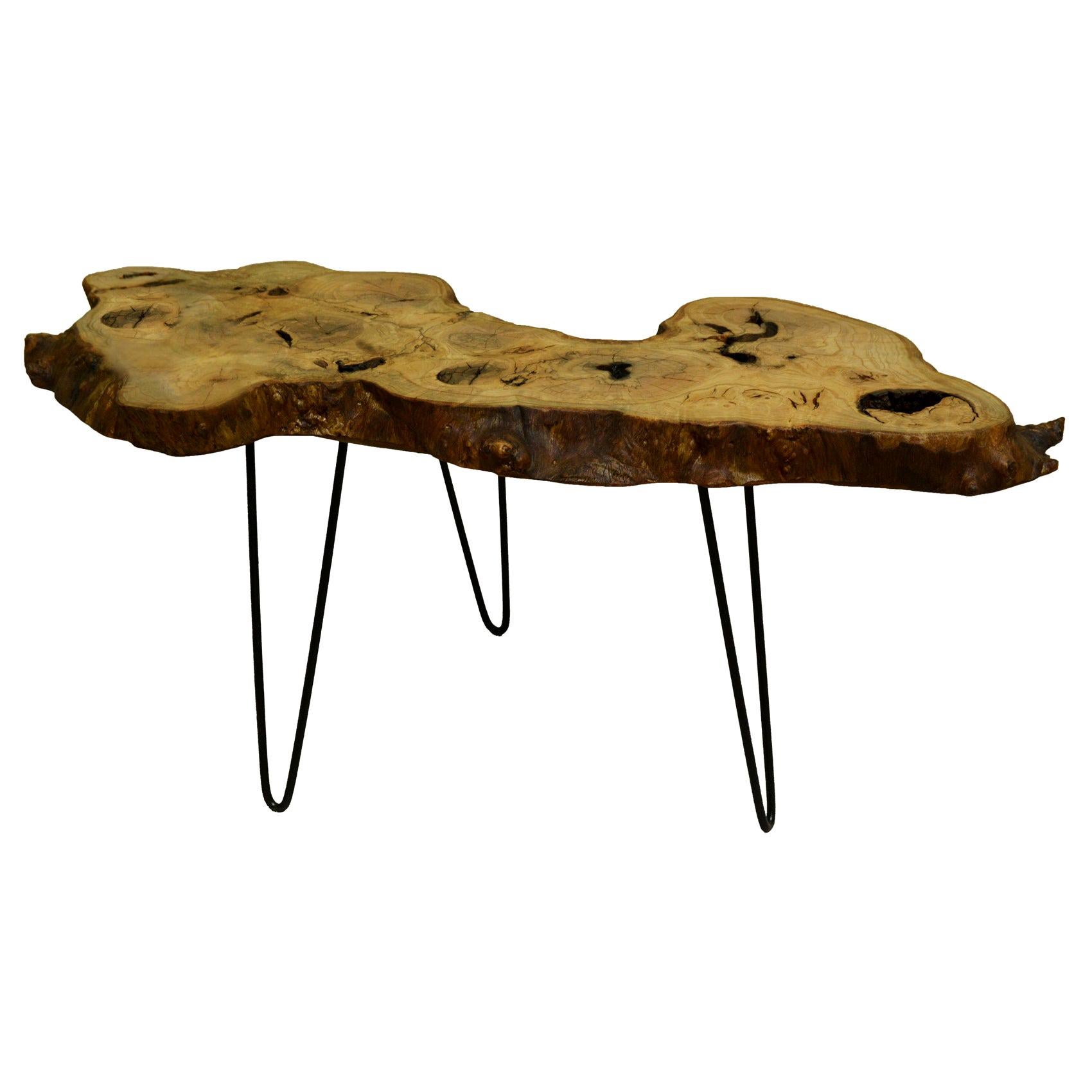 Ash Tree Live Edge Coffee Table with Hairpin Legs / LECT127 For Sale