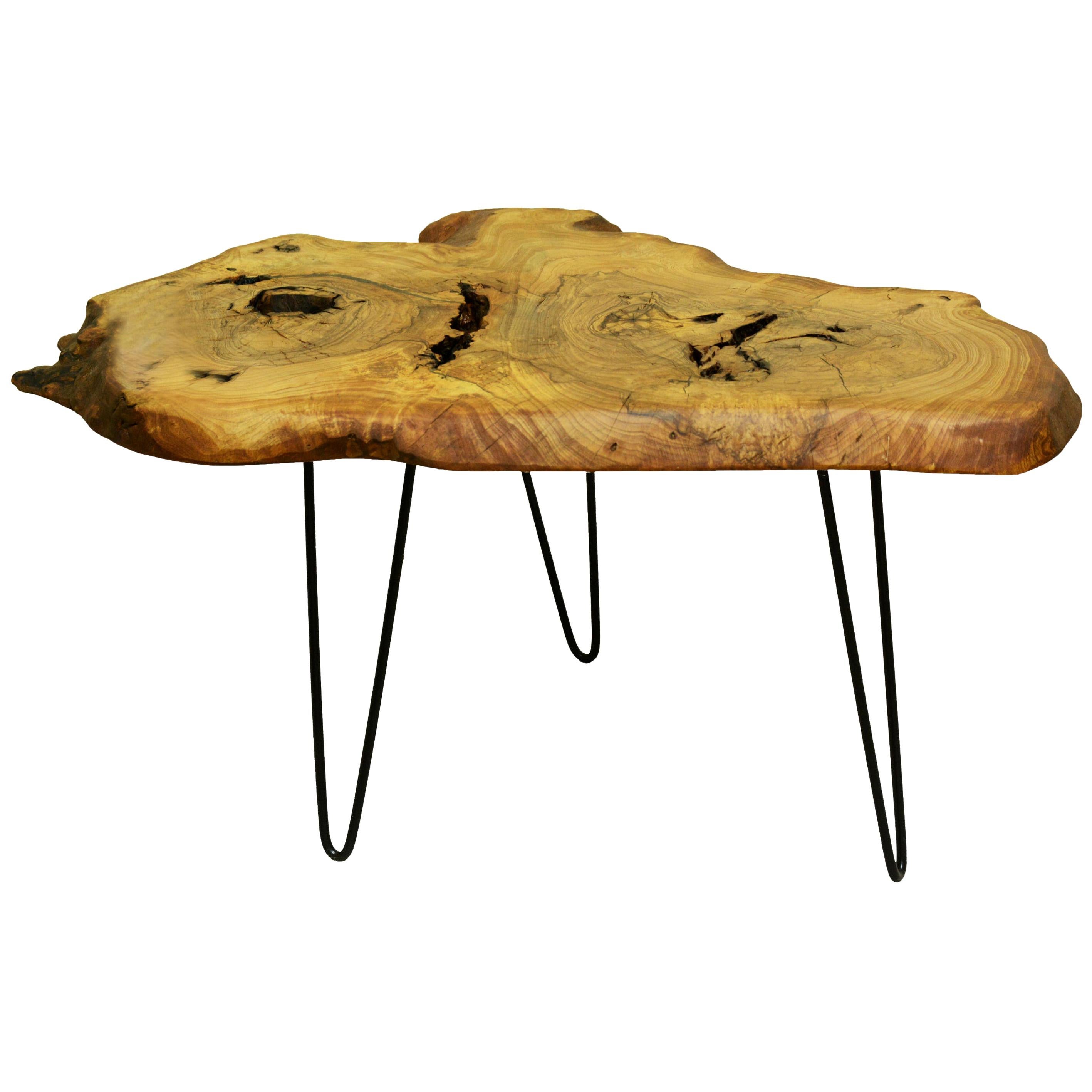 Ash Tree Live Edge Coffee Table with Hairpin Legs / LECT129 For Sale
