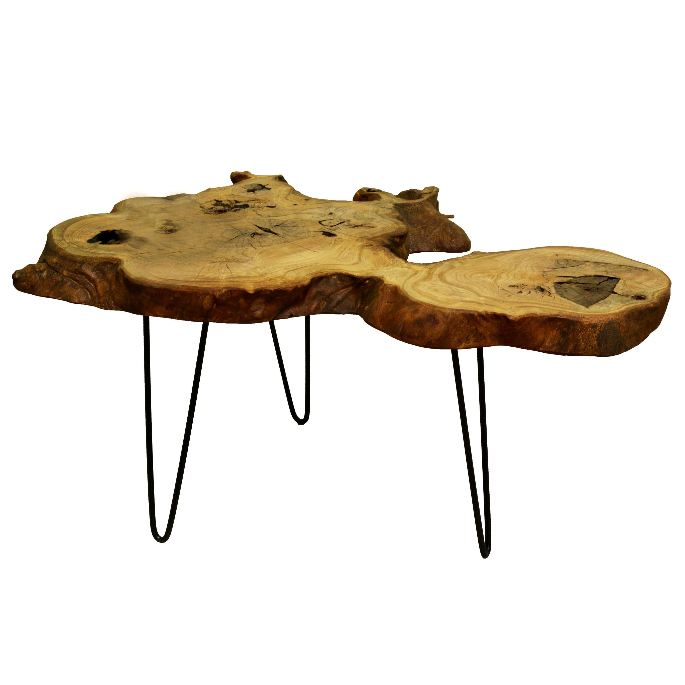 Ash Tree Live Edge Coffee Table with Hairpin Legs / LECT132 For Sale