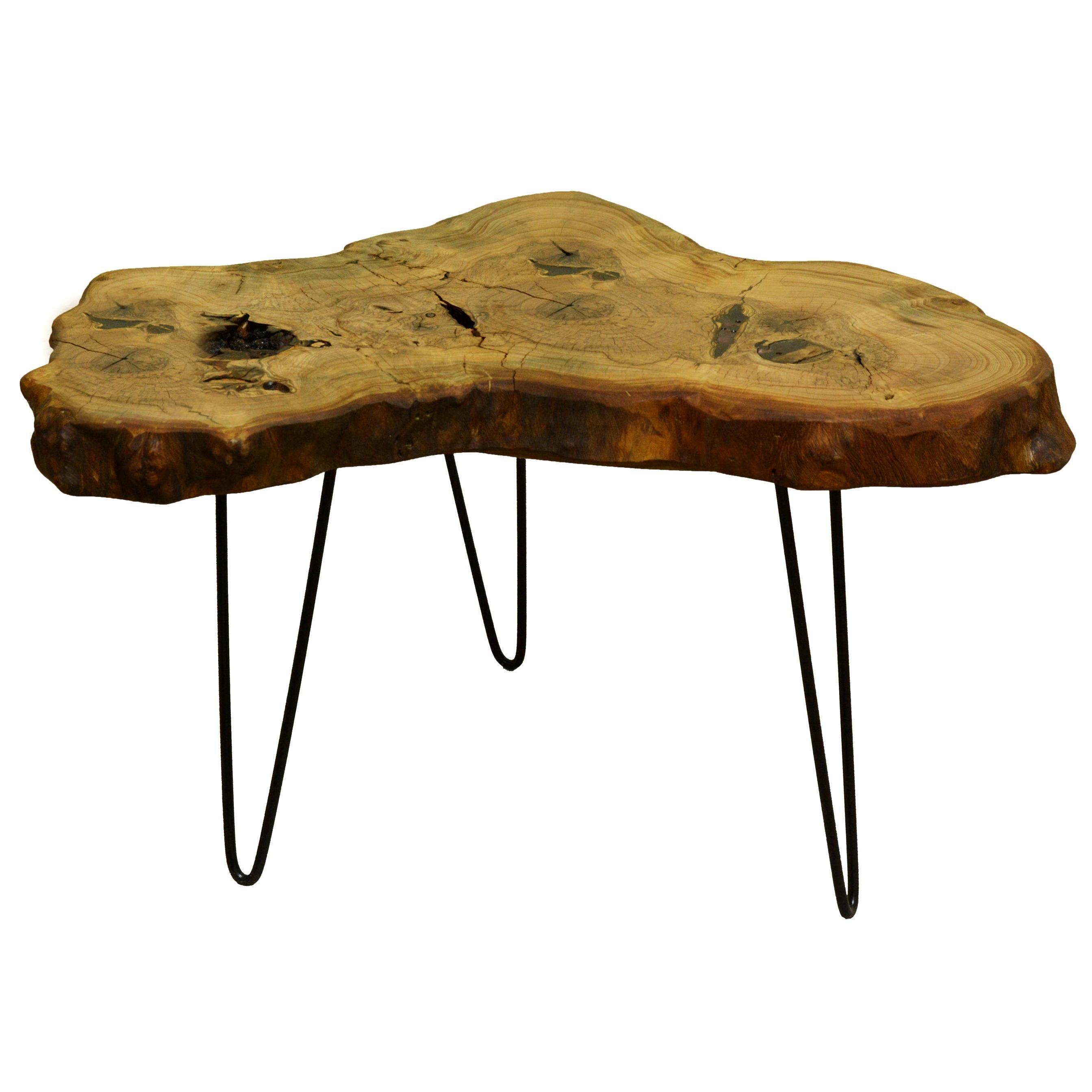 Ash Tree Live Edge Coffee Table with Hairpin Legs / LECT133 For Sale