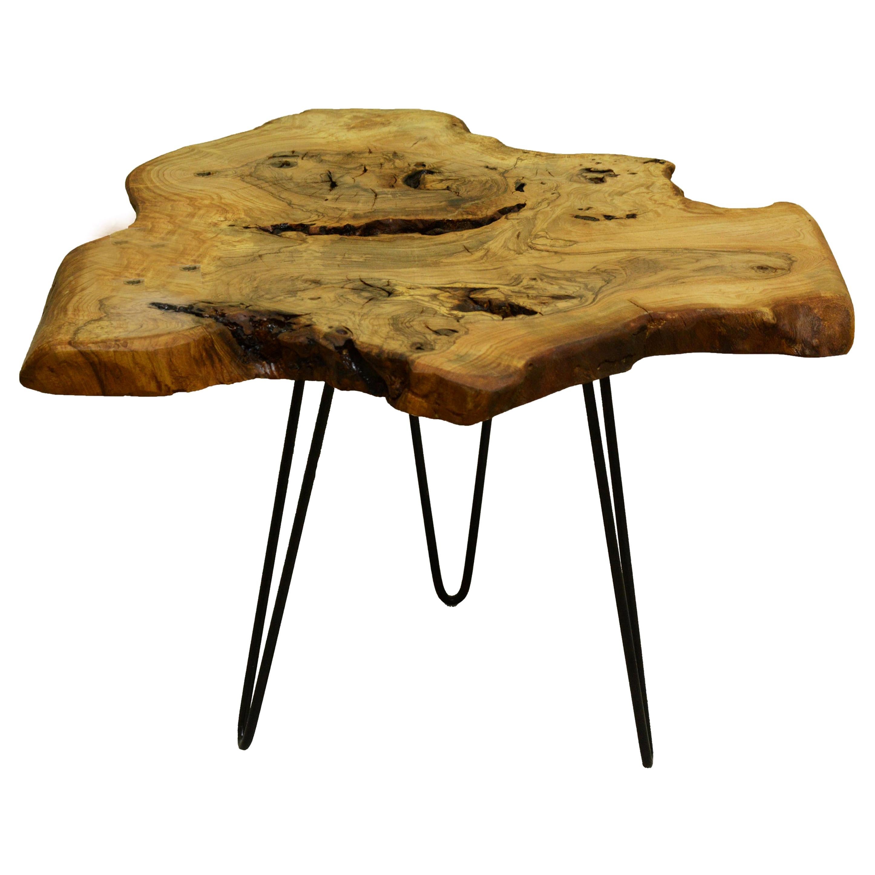 Ash Tree Live Edge Coffee Table with Hairpin Legs / LECT135 For Sale