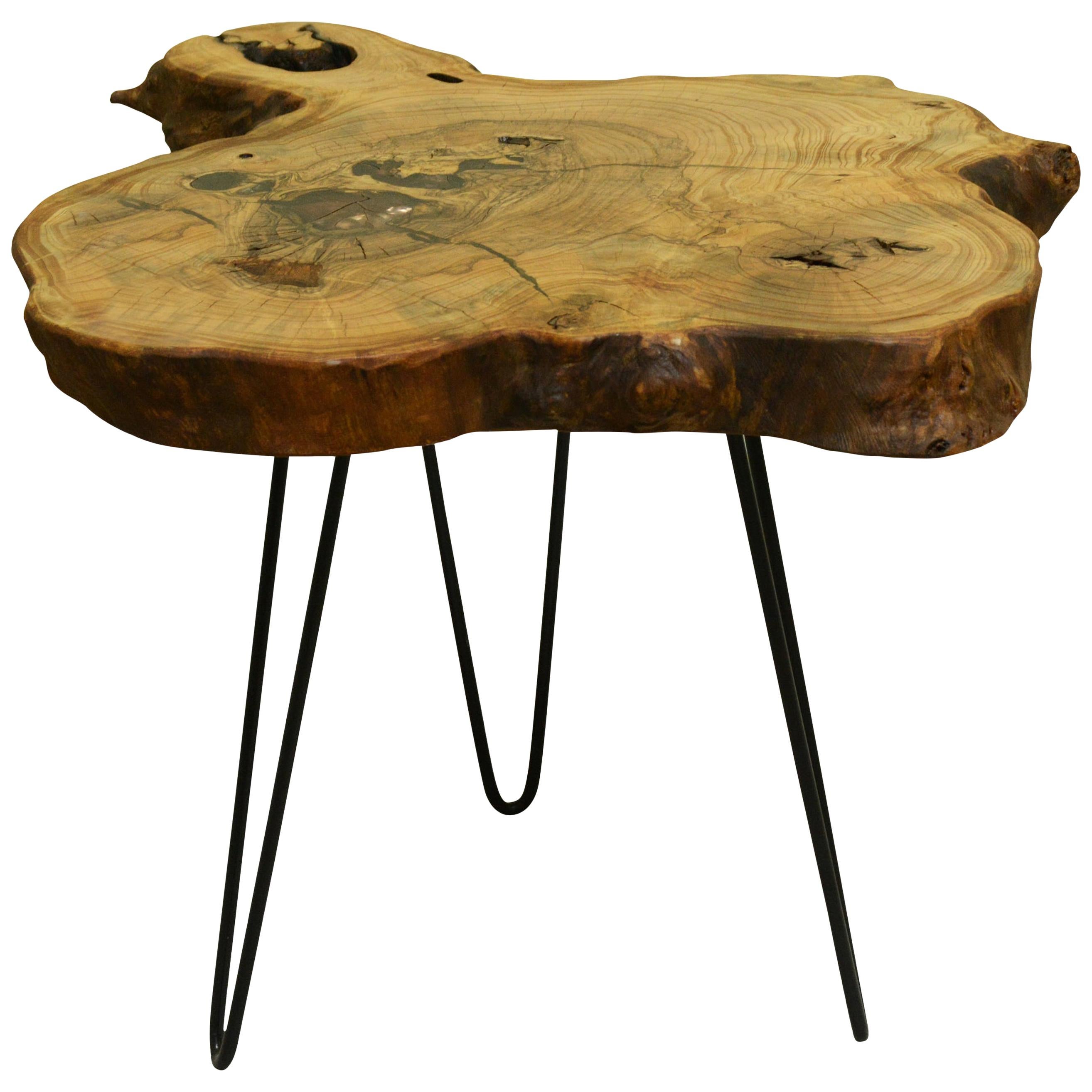 Ash Tree Live Edge Coffee Table with Hairpin Legs / LECT137 For Sale