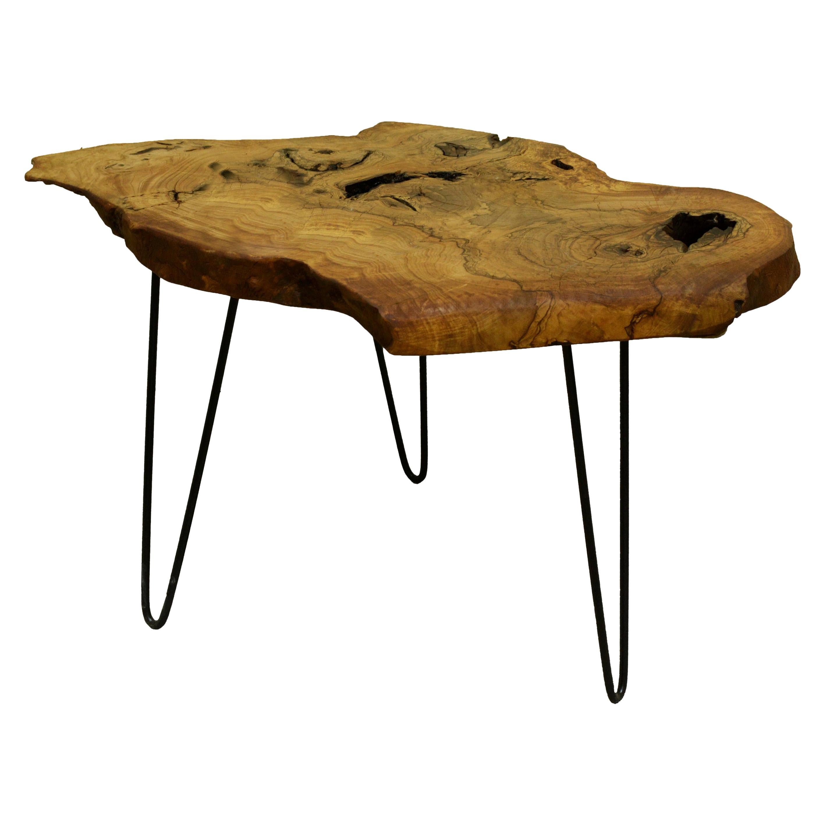 Ash Tree Live Edge Coffee Table with Hairpin Legs / LECT151 For Sale