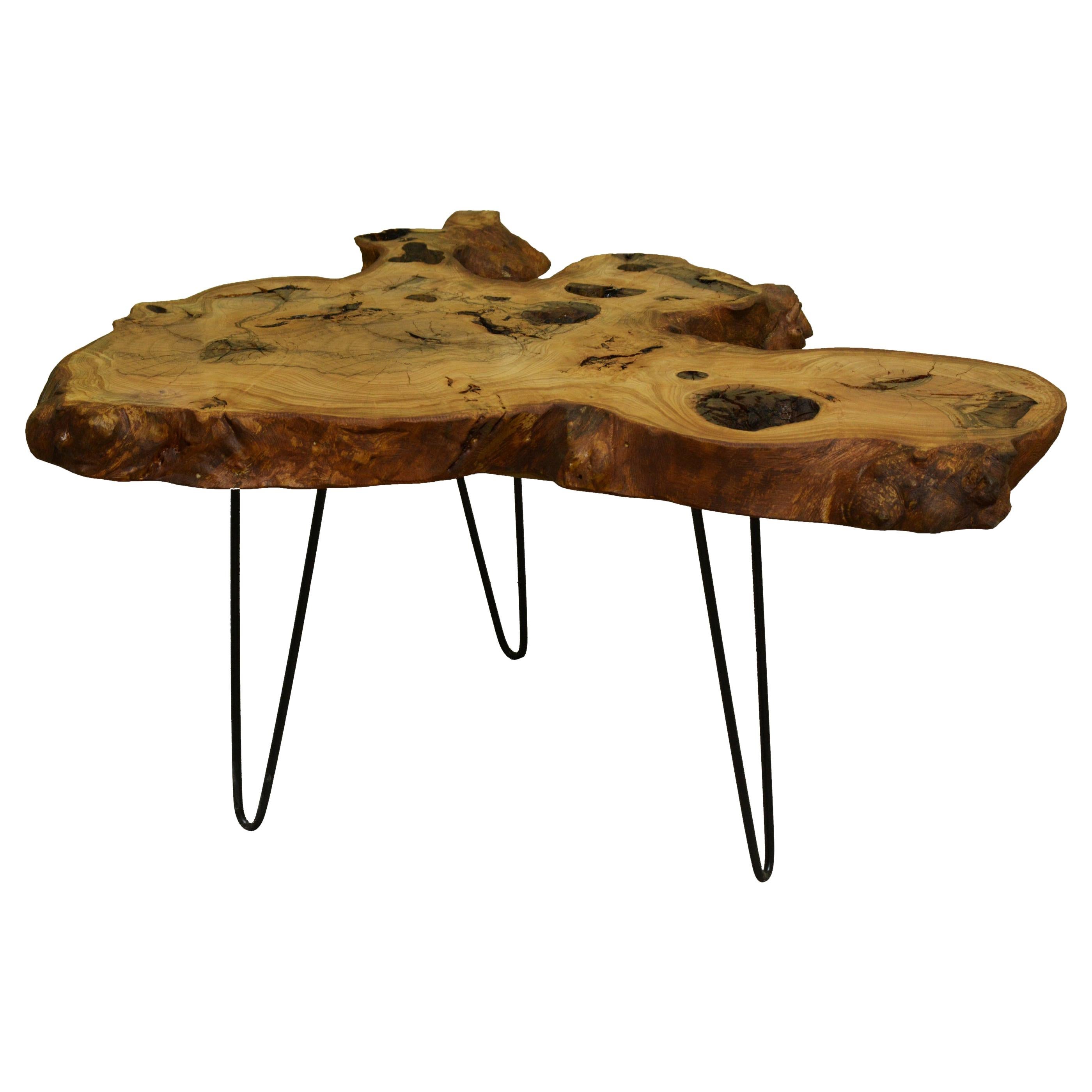 Ash Tree Live Edge Coffee Table with Hairpin Legs / LECT154 For Sale