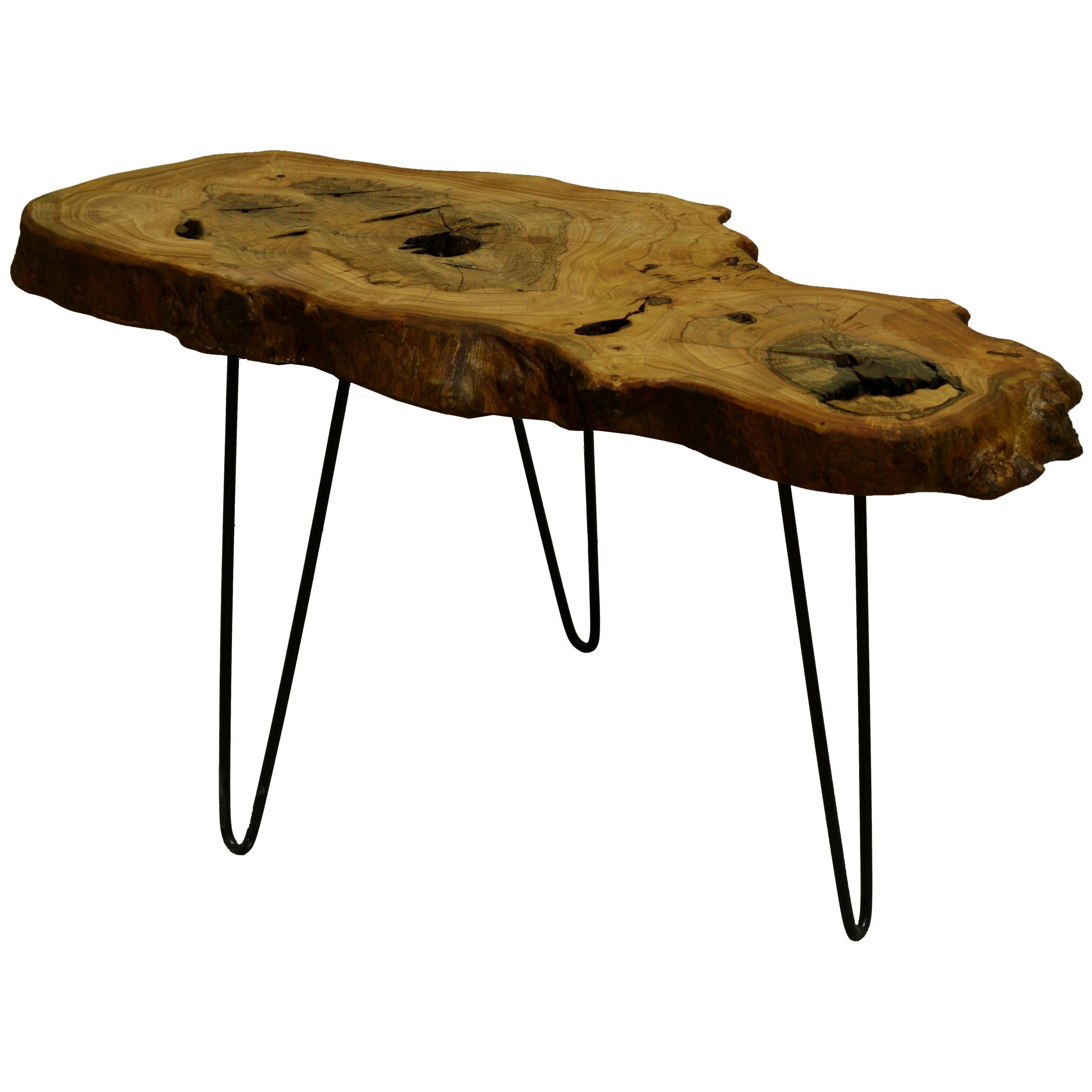 Ash Tree Live Edge Coffee Table with Hairpin Legs / LECT159 For Sale