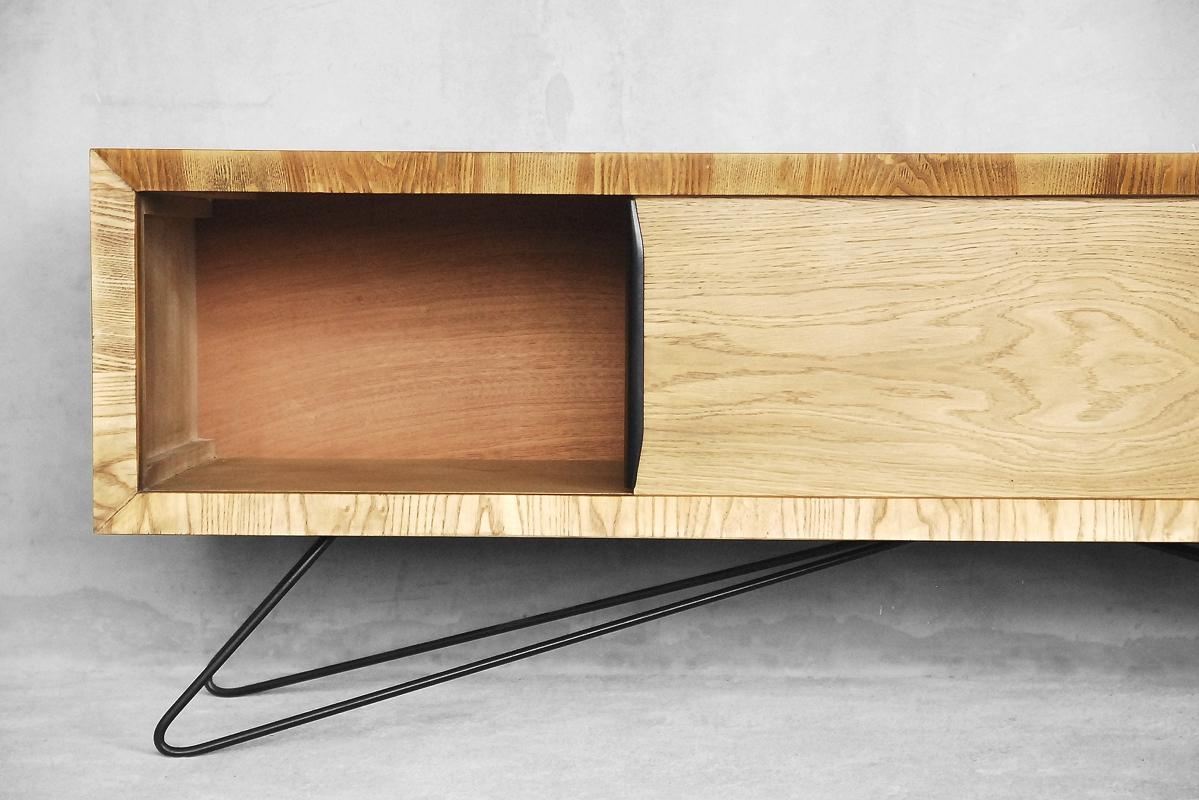 Mid-20th Century Ash Vintage Low Sideboard with Hairpin Legs, 1960s