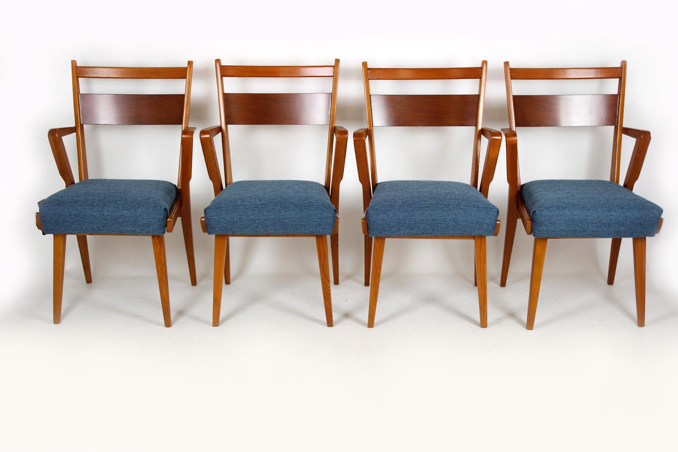 Mid-Century Modern Ash and Walnut Dining Chairs from Jitona Sobeslav, 1950s, Set of Four