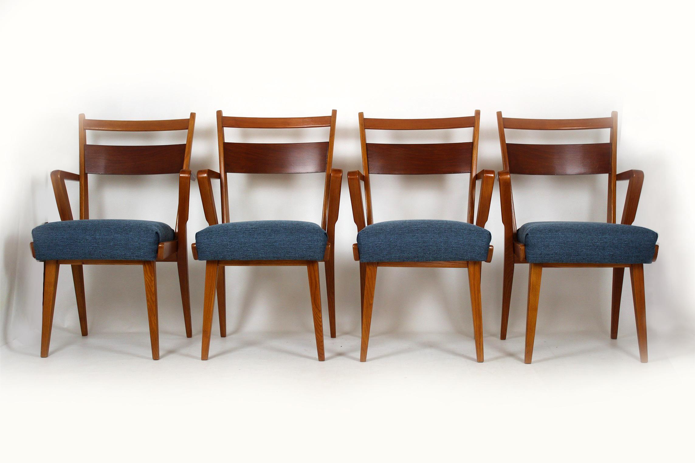 Czech Ash and Walnut Dining Chairs from Jitona Sobeslav, 1950s, Set of Four