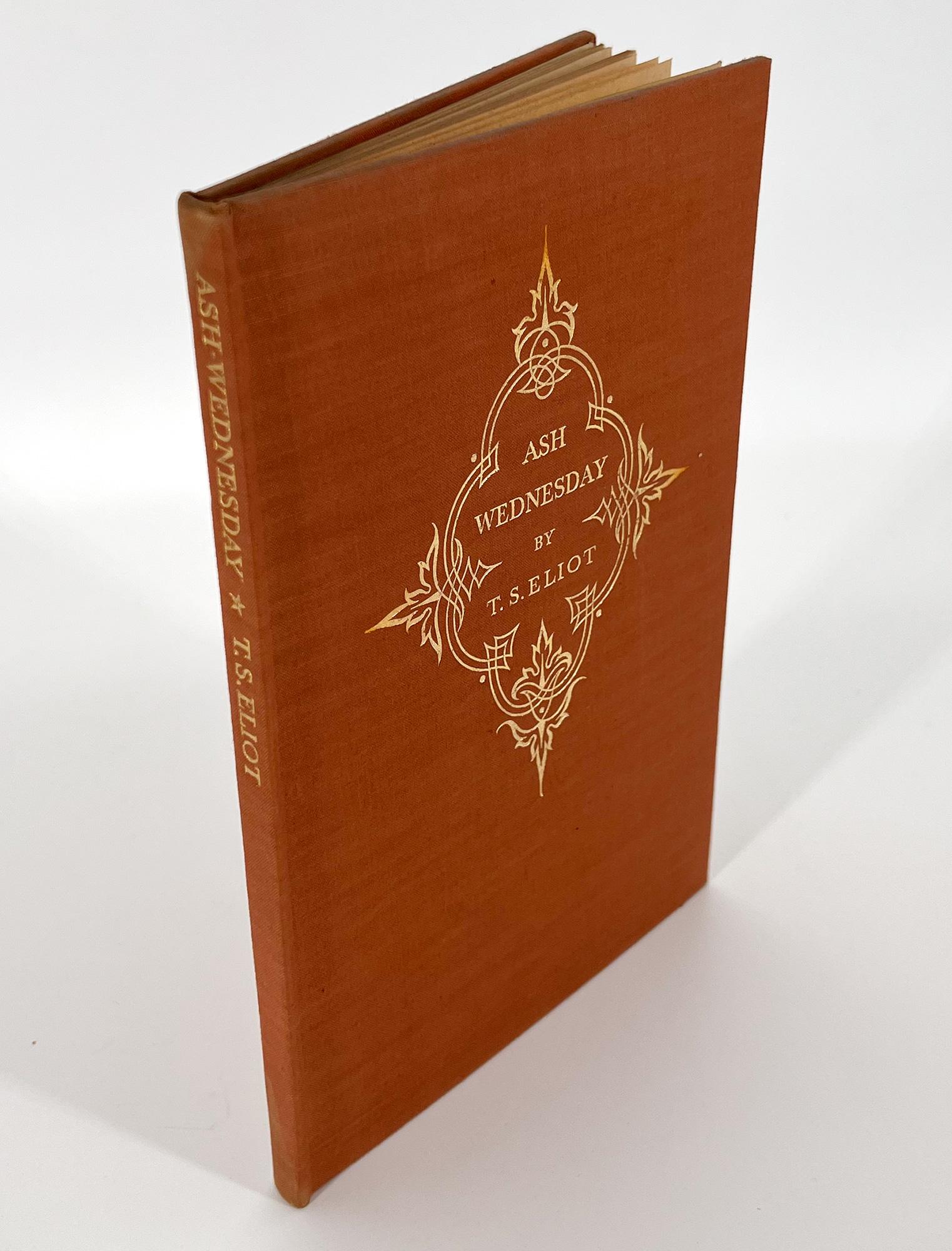 Londres : Faber & Faber, 1930
Première édition. 
8vo, 7 5/8 x 5 pouces (192 x127 mm) ; 21 pp. Couverture en toile brune estampillée en or sur la couverture et sur le dos ; t.e.g., autres non rognées. Jaquette imprimée en vert, noir et rouge, avec un