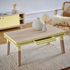 Ash Wood and Yellow Lacquered Coffee Table, Design Eric Gizard, Made in France