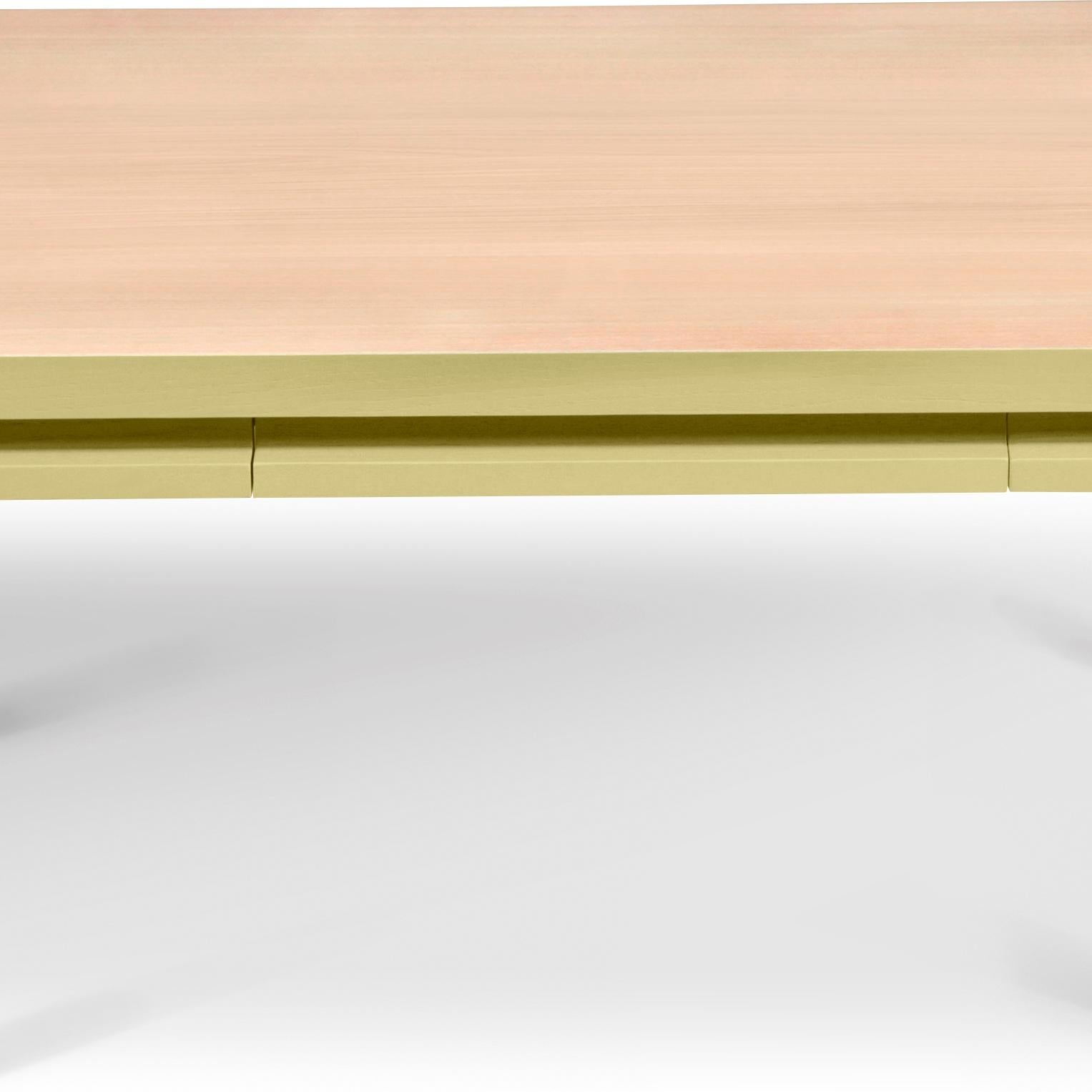 Scandinavian Modern Ash Wood and Yellow Lacquered Coffee Table, Design Eric Gizard, Made in France For Sale