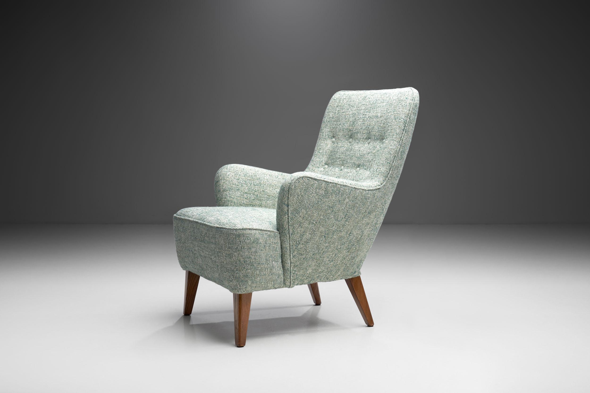 Bouclé Ash Wood Danish Cabinetmaker Easy Chair, Denmark, ca 1950s For Sale