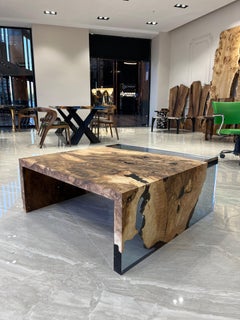 Ash Wood Epoxy Resin Clear Waterfall Table (Custom Order For Tiffany)