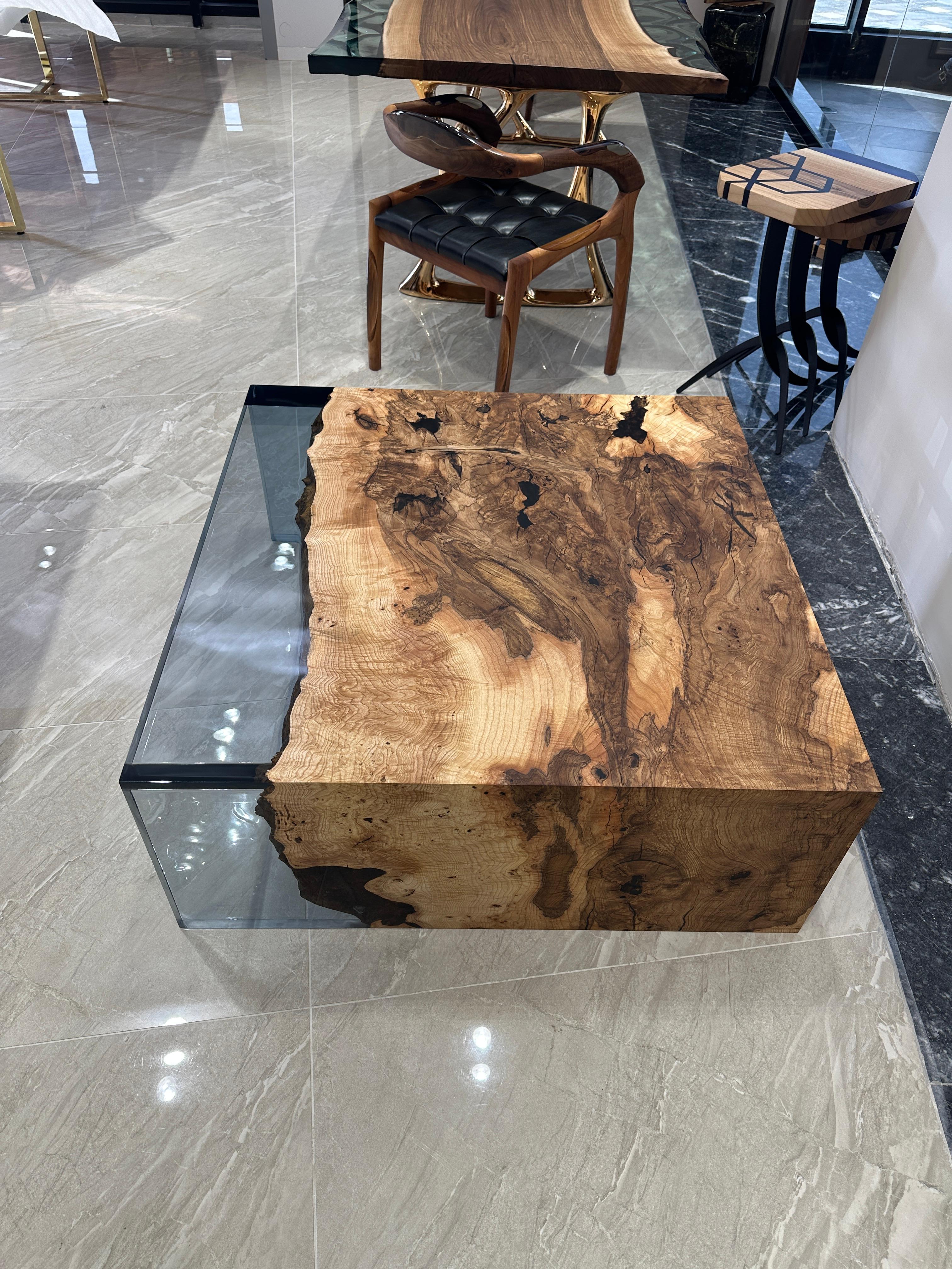 Turkish Ash Wood Epoxy Resin Clear Waterfall Table (Custom Order For Tiffany) For Sale