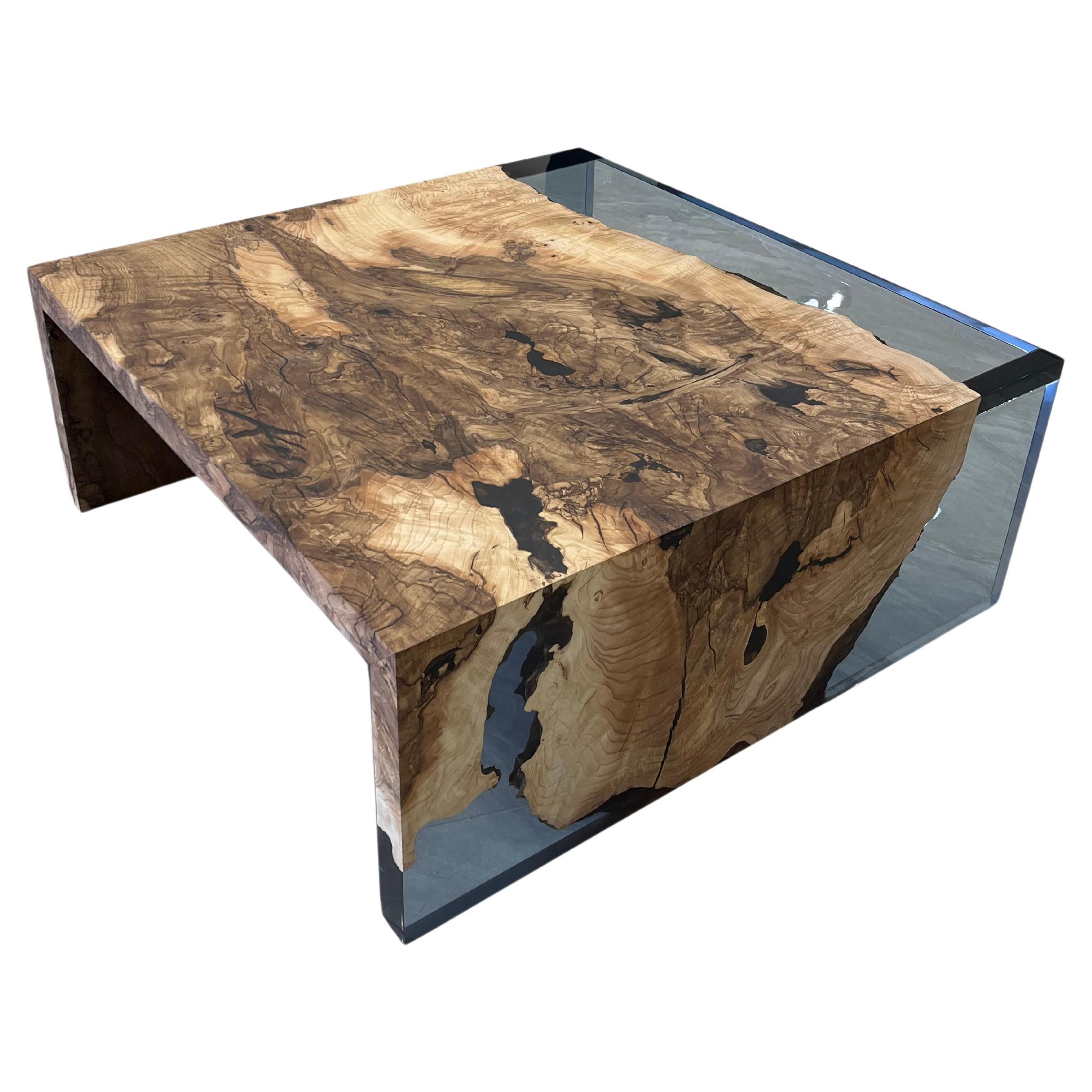 Ash Wood Epoxy Resin Clear Waterfall Table (Custom Order For Tiffany) For Sale
