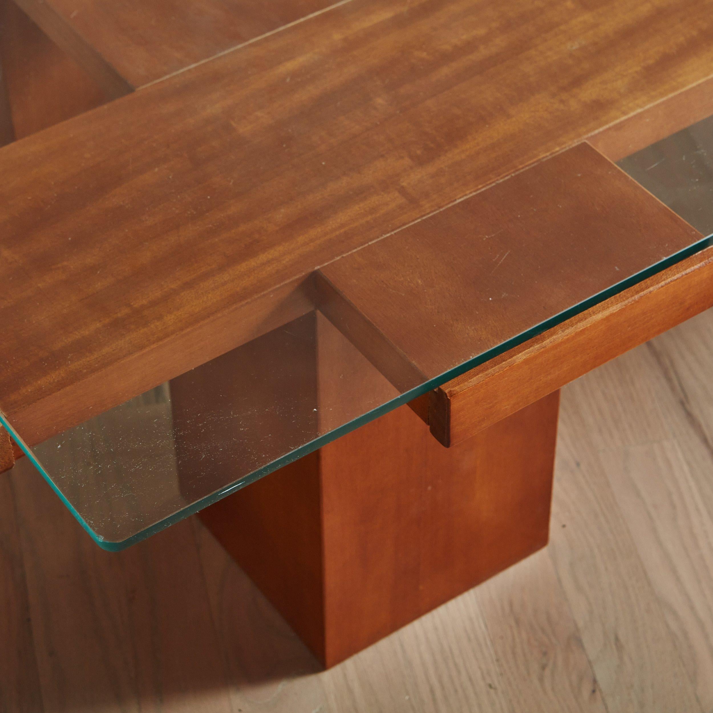 Mid-Century Modern Ash Wood + Glass Coffee Table Attributed to Marco Zanuso for Poggi, Italy 1960s For Sale
