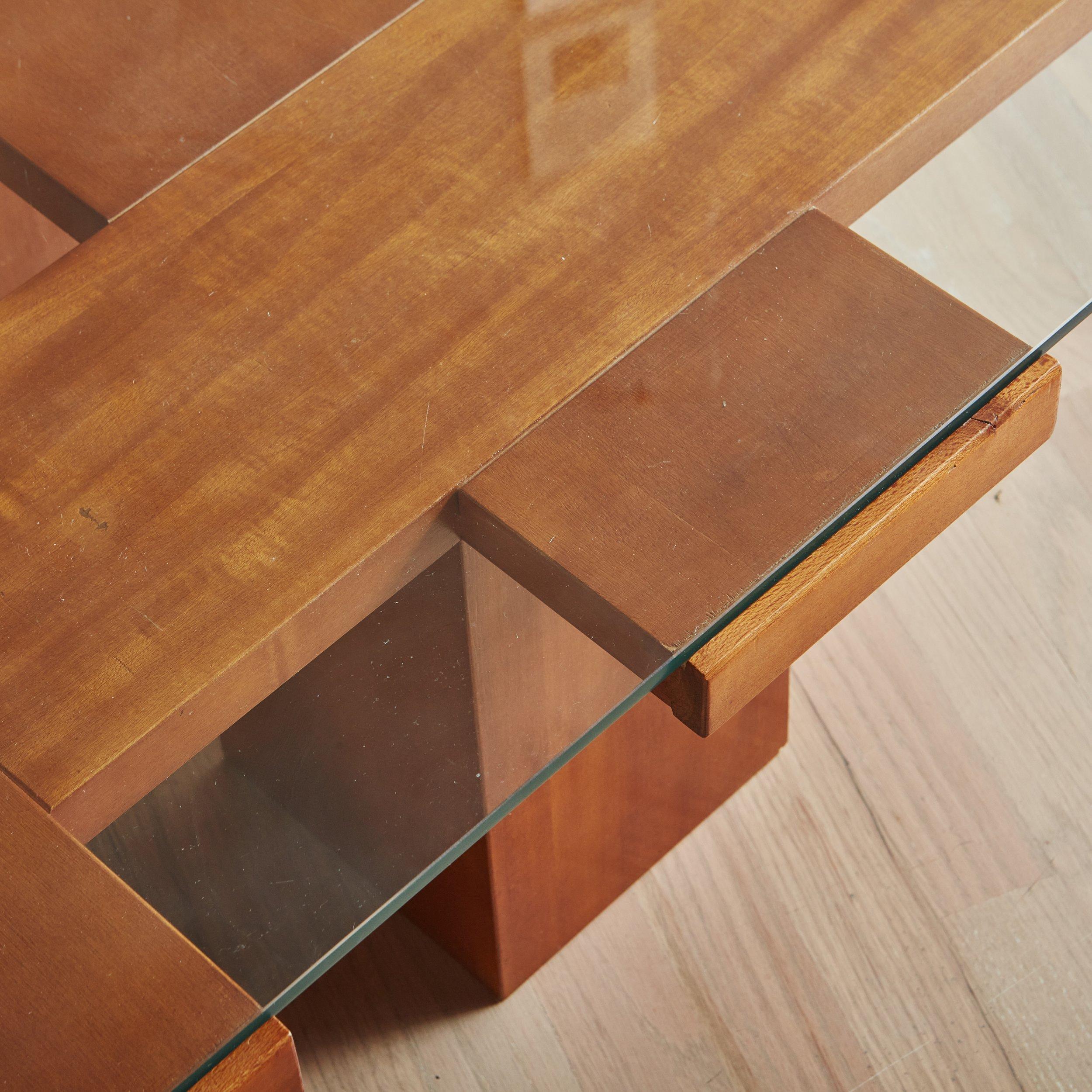 Italian Ash Wood + Glass Coffee Table Attributed to Marco Zanuso for Poggi, Italy 1960s For Sale