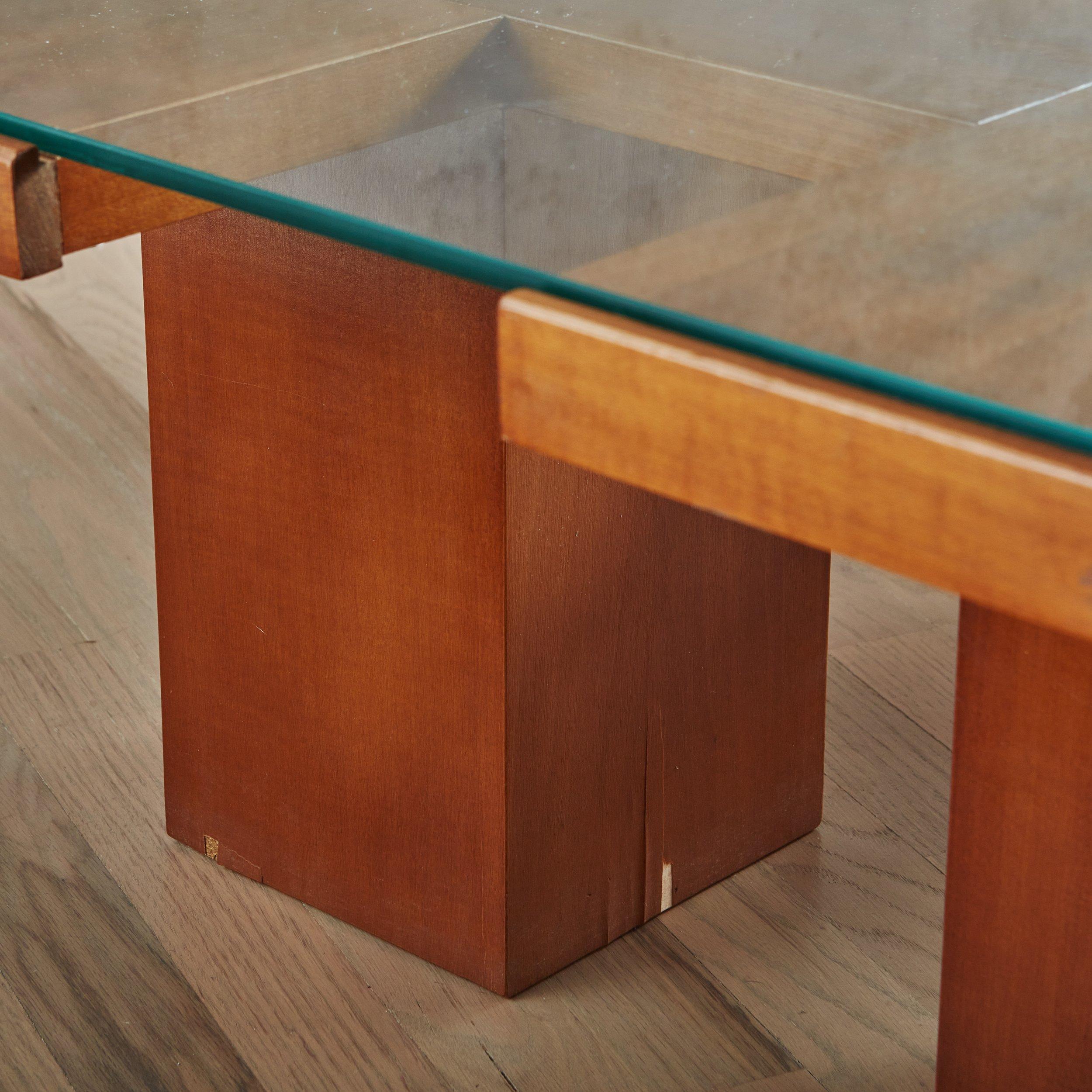 Mid-20th Century Ash Wood + Glass Coffee Table Attributed to Marco Zanuso for Poggi, Italy 1960s For Sale