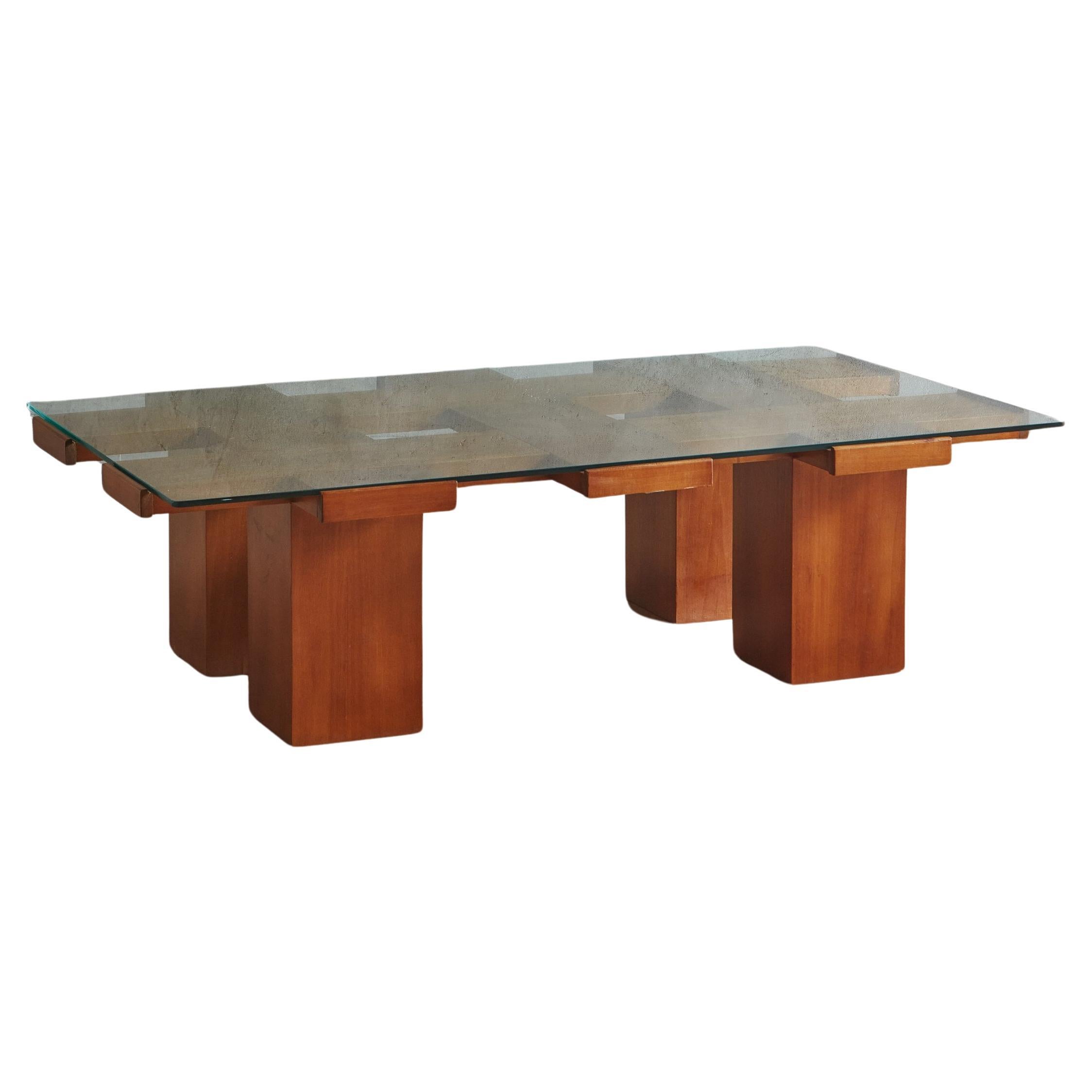 Ash Wood + Glass Coffee Table Attributed to Marco Zanuso for Poggi, Italy 1960s For Sale