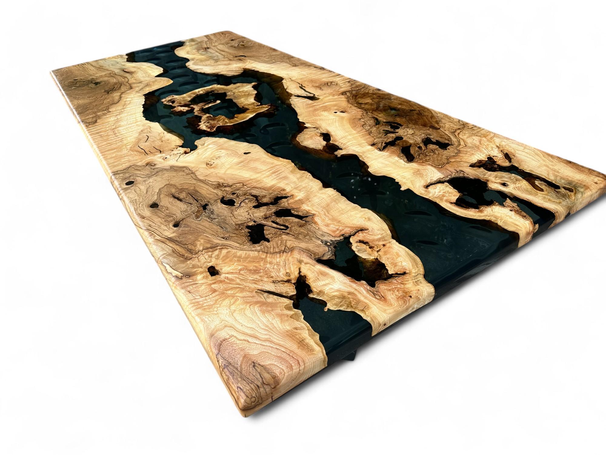 Arts and Crafts Tavolo in resina epossidica River Wood - Tavolo epossidico River Live Edge - Tavolo da pranzo in vendita
